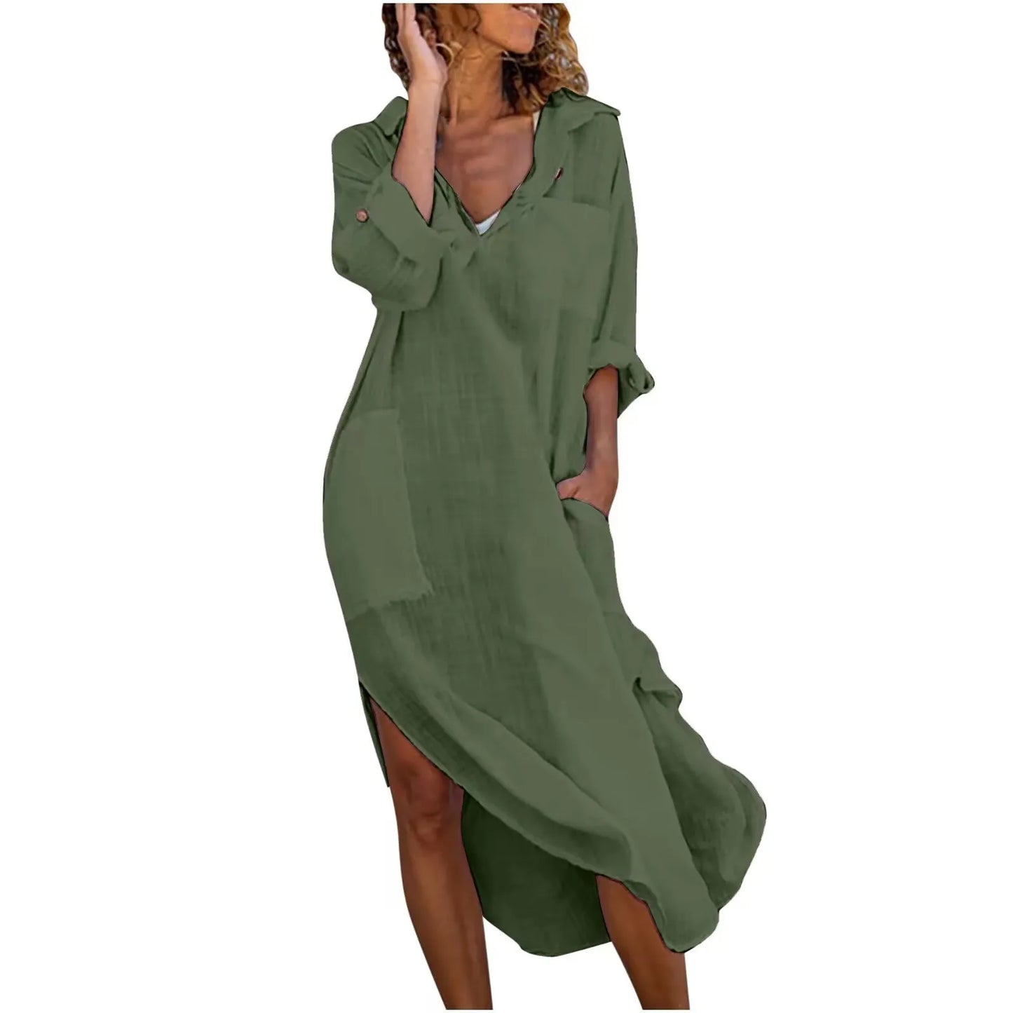 Coton Linen Long Shirt Dress, Linen Shirt Dress, Summer Beachwear