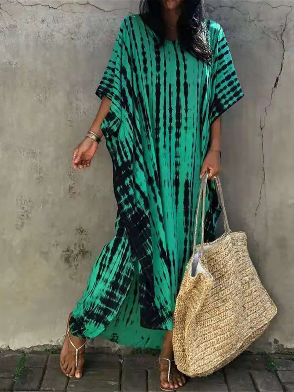 Bohemian Striped Women's Dress, Boho Dress, Tie dye Beach Cover up