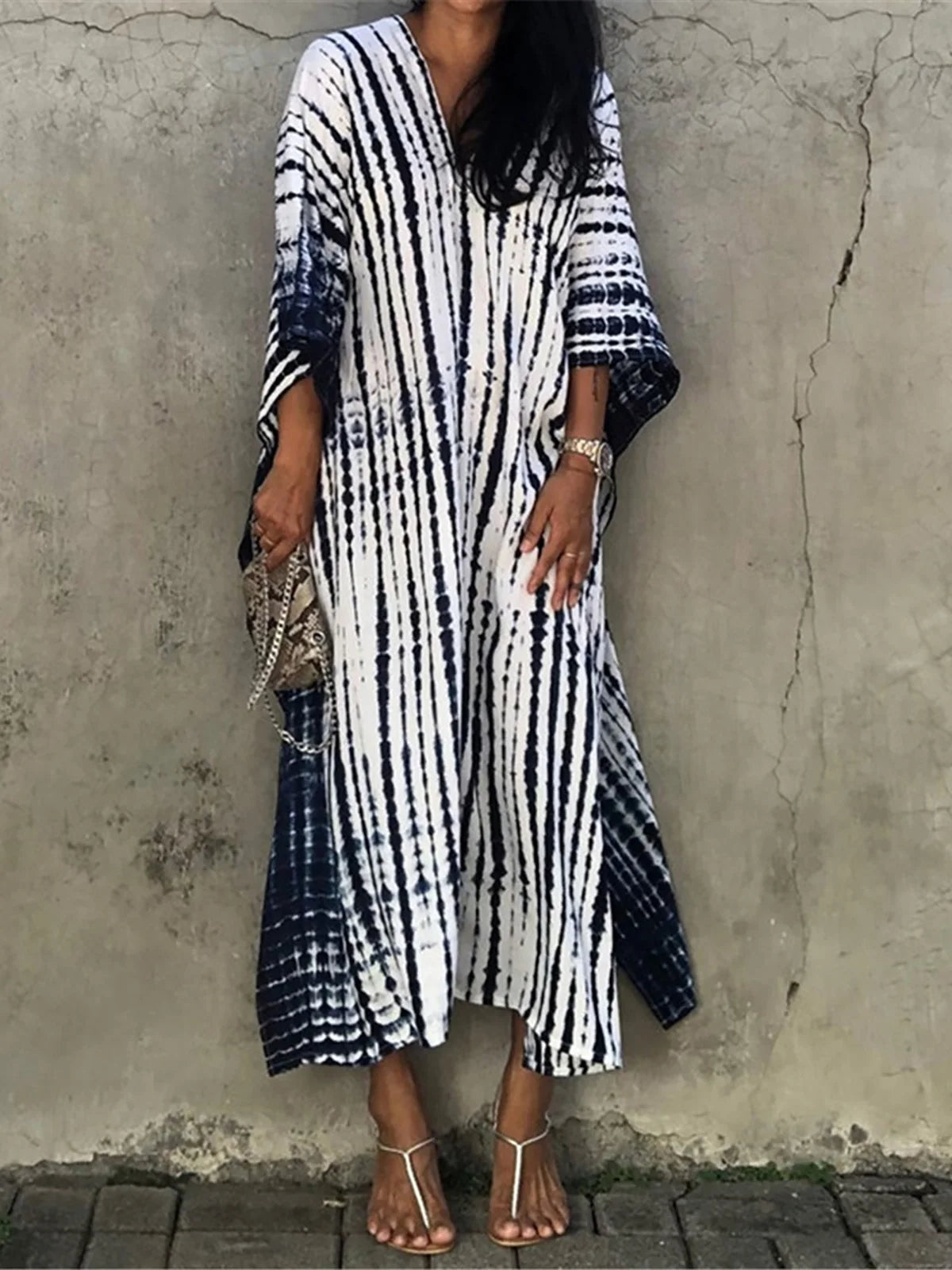 Bohemian Striped Women's Dress, Boho Dress, Tie dye Beach Cover up