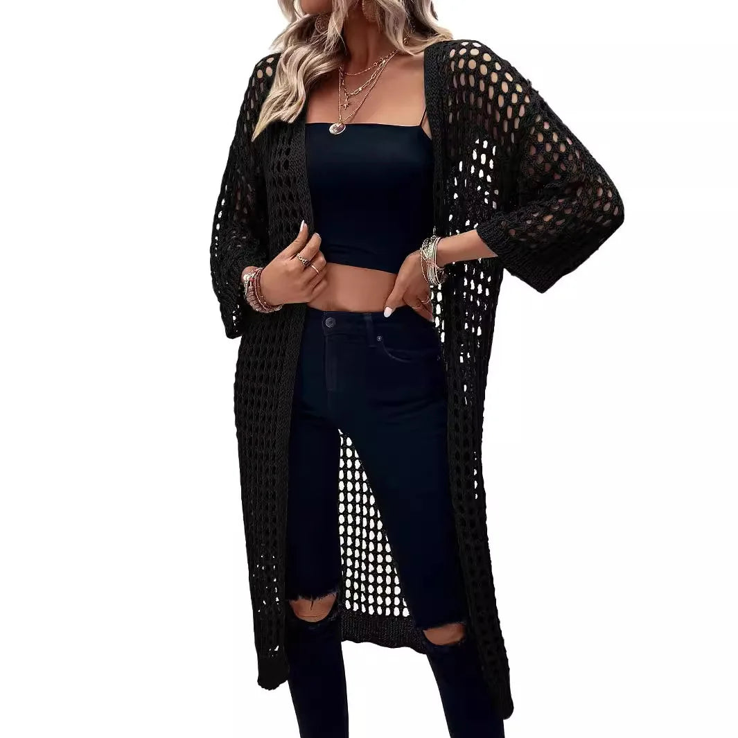Summer Outer Jacket Knitted Long Cardigan, Sunscreen Clothing for Women Cover up