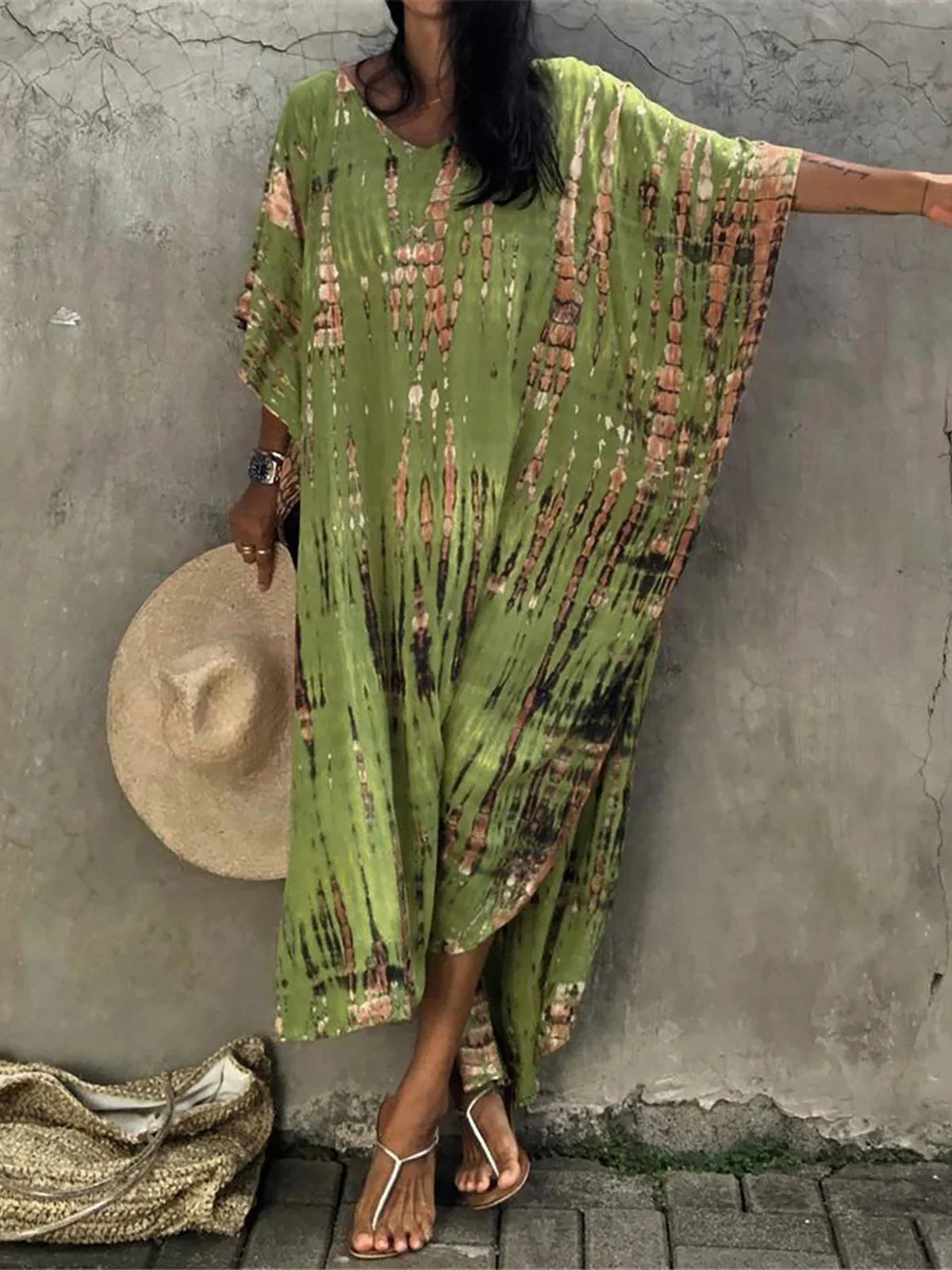 Bohemian Striped Women's Dress, Boho Dress, Tie dye Beach Cover up