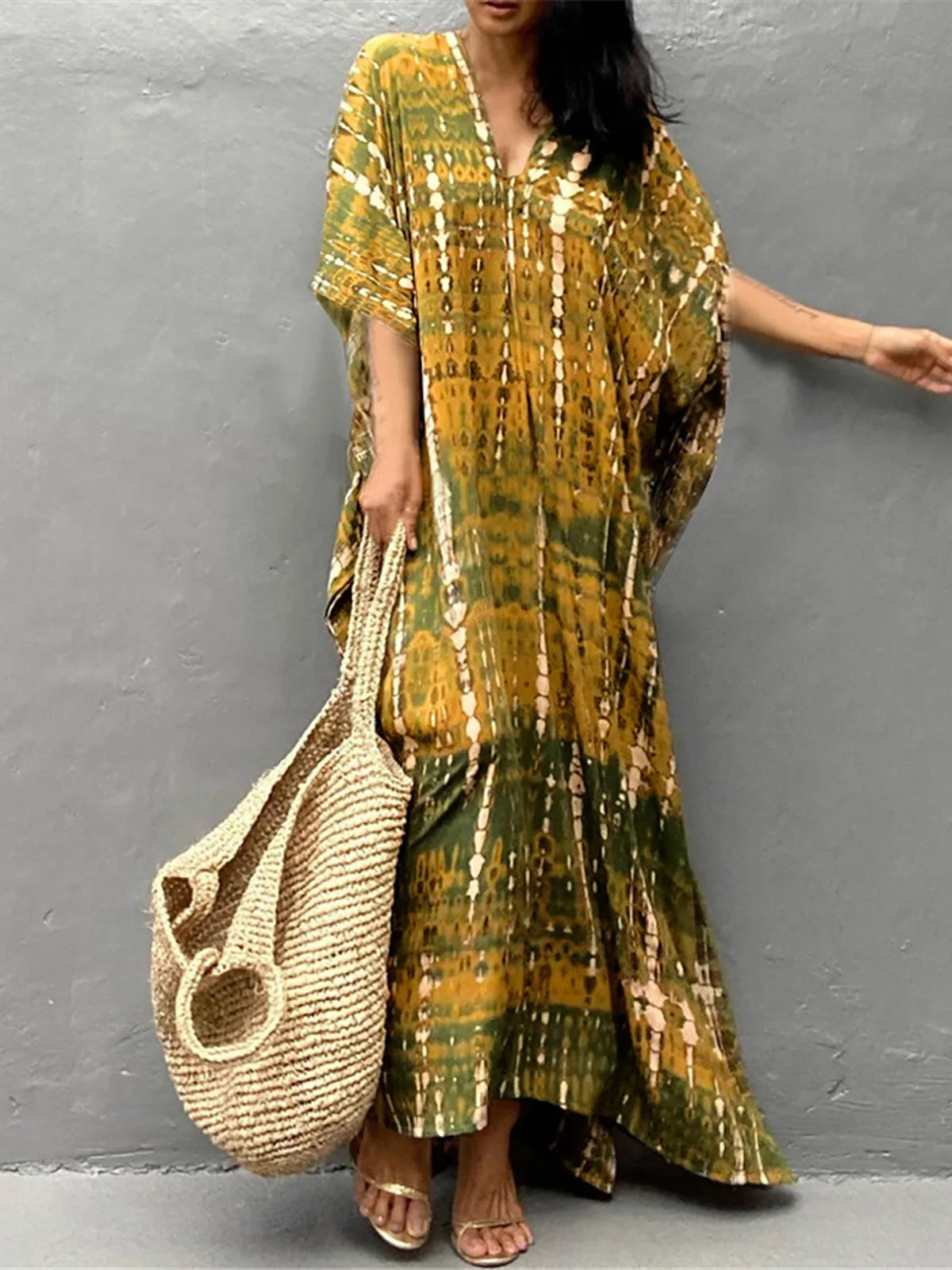 Bohemian Striped Women's Dress, Boho Dress, Tie dye Beach Cover up