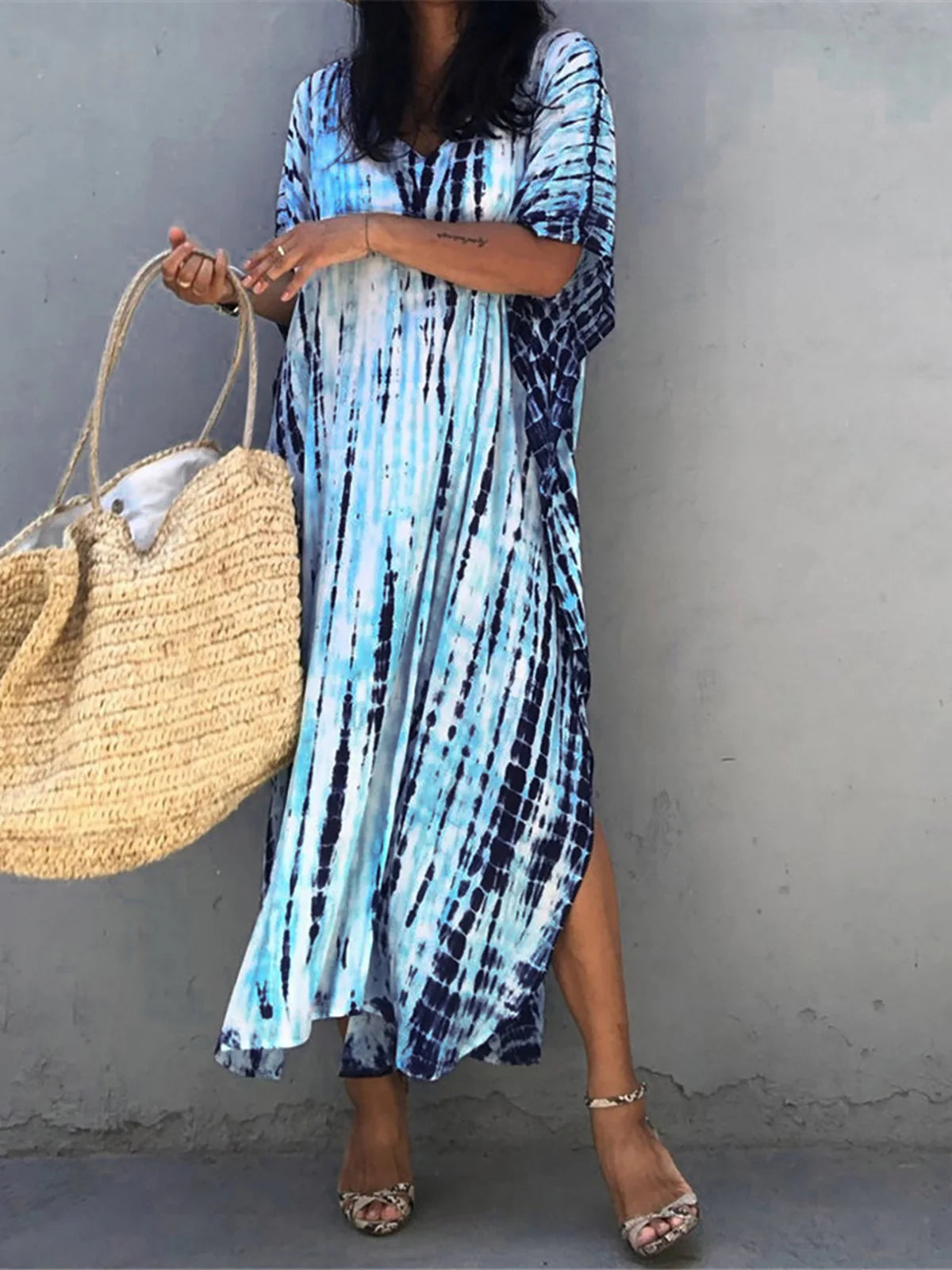 Bohemian Striped Women's Dress, Boho Dress, Tie dye Beach Cover up