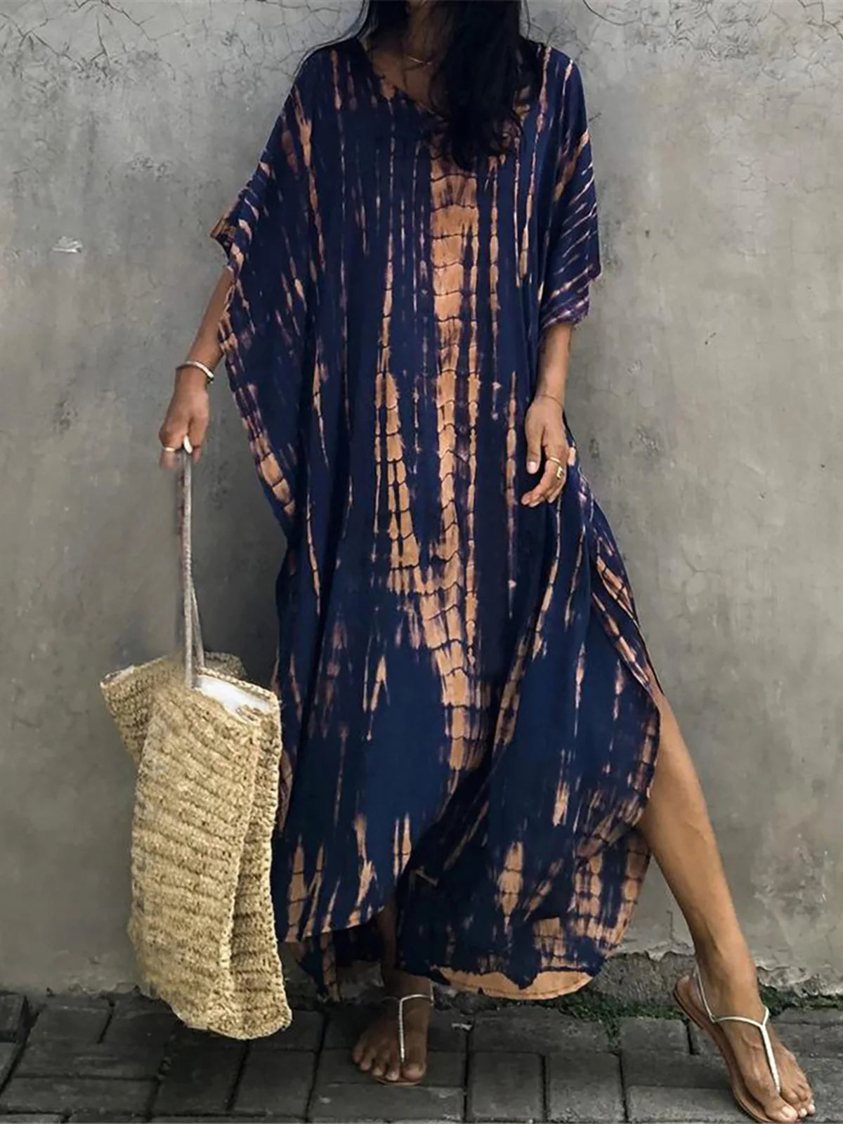 Bohemian Striped Women's Dress, Boho Dress, Tie dye Beach Cover up