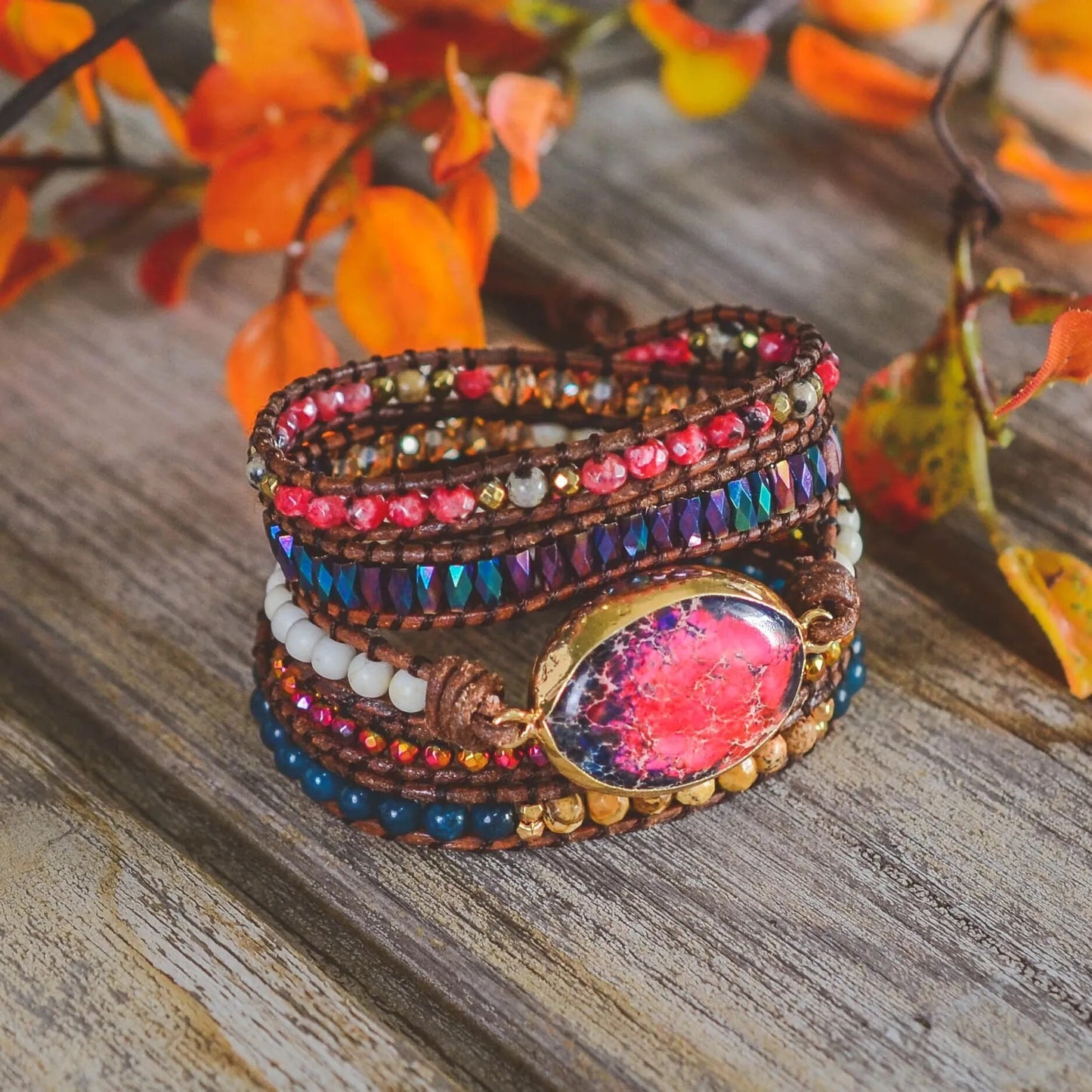 Natural Stone Leather Wrap Bracelets, Bohemian Bracelet - The Witchy Gypsy