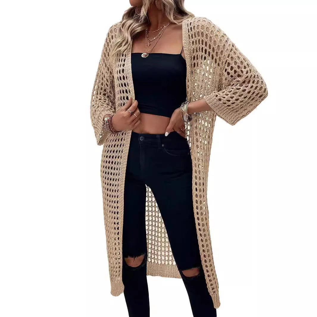 Summer Outer Jacket Knitted Long Cardigan, Sunscreen Clothing for Women Cover up