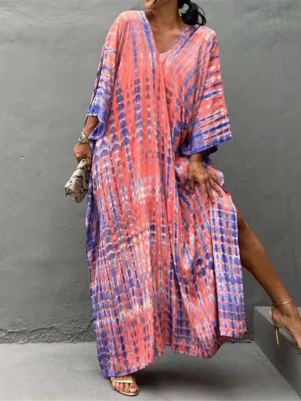 Bohemian Striped Women's Dress, Boho Dress, Tie dye Beach Cover up
