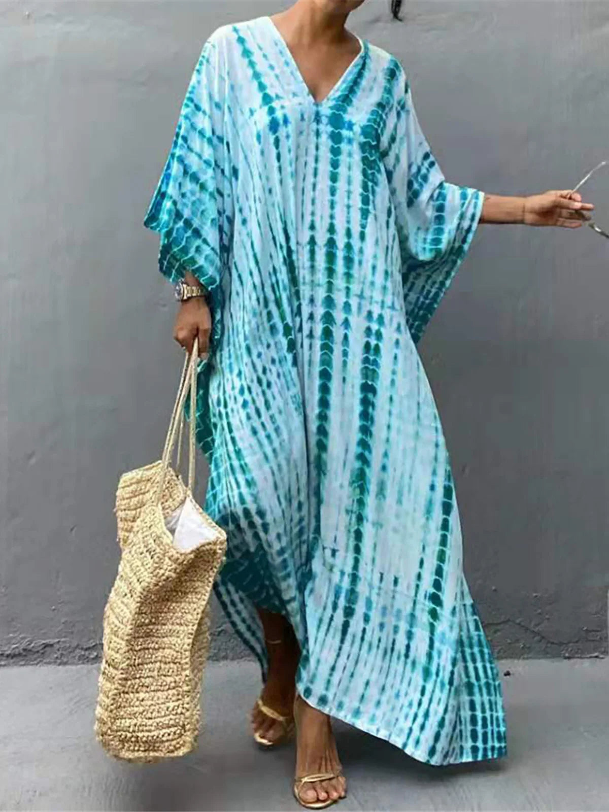 Bohemian Striped Women's Dress, Boho Dress, Tie dye Beach Cover up