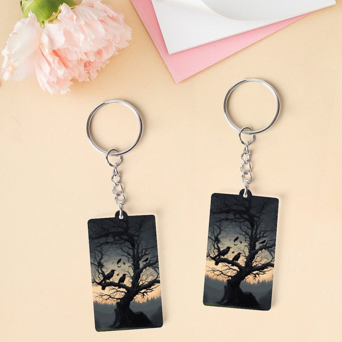 Spooky Crows Acrylic Keychain, Crowcore, gothic gift, raven spooky witchy case