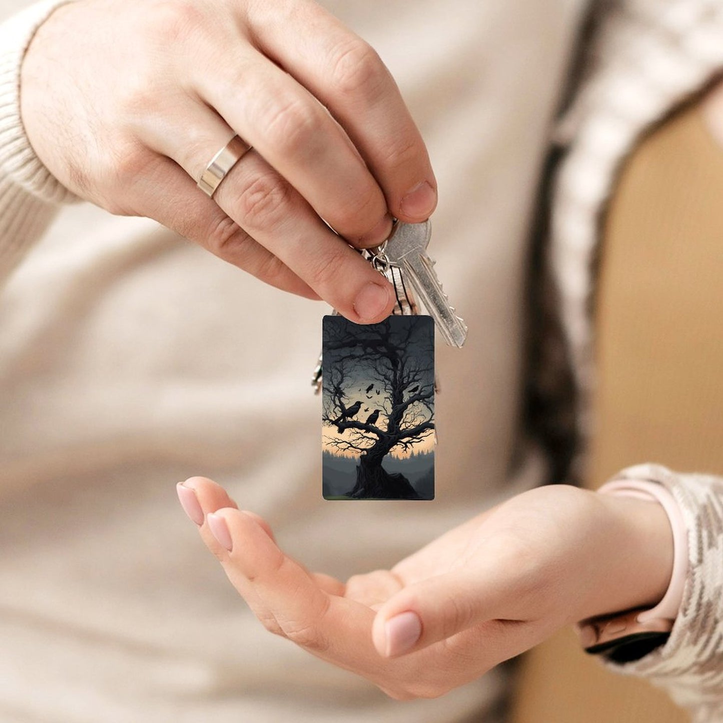 Spooky Crows Acrylic Keychain, Crowcore, gothic gift, raven spooky witchy case