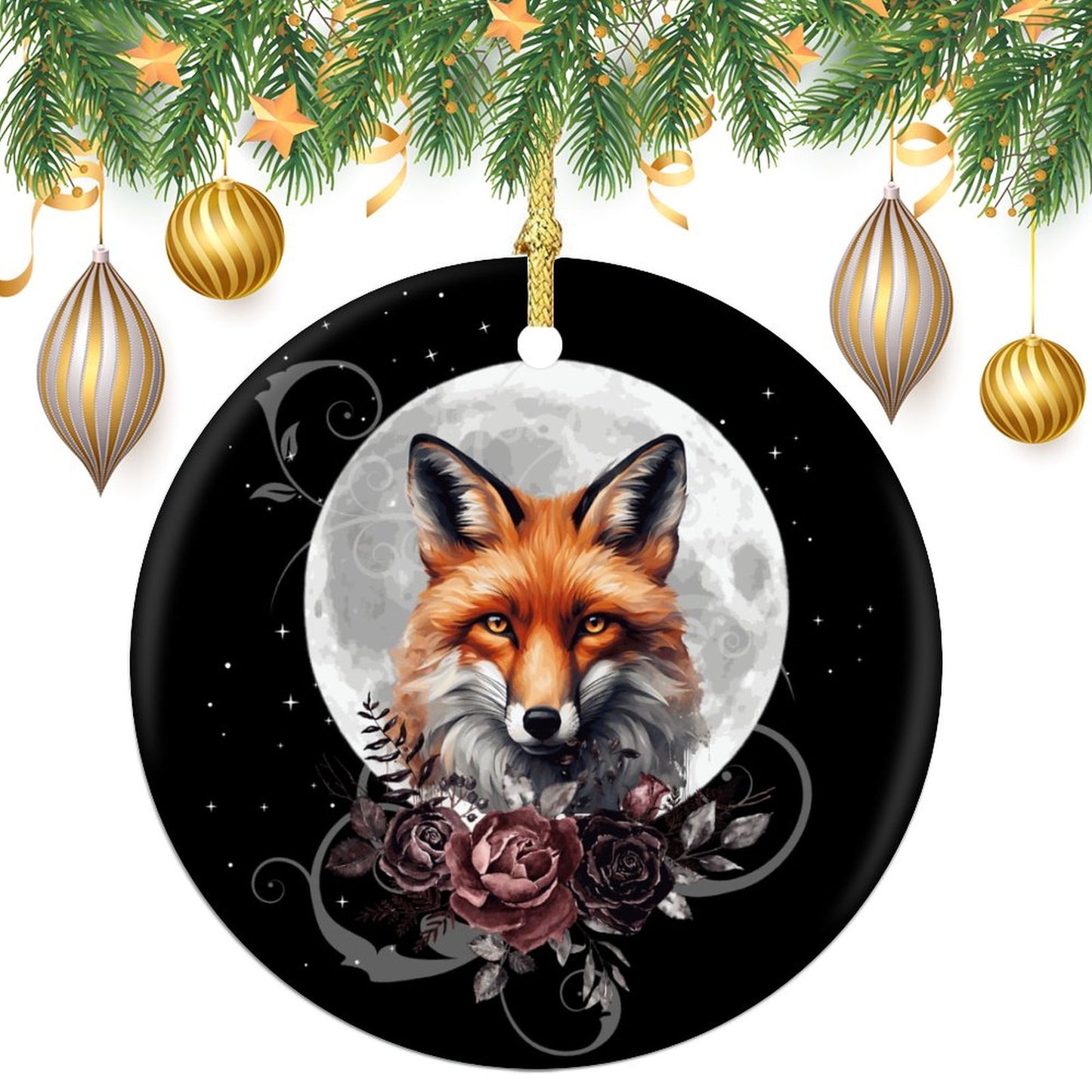 The Fox Tarot Round Christmas Ceramic Ornament - pagan holiday ornaments, witch ball, witch ornament, yule decorations, Fox tarot ornament