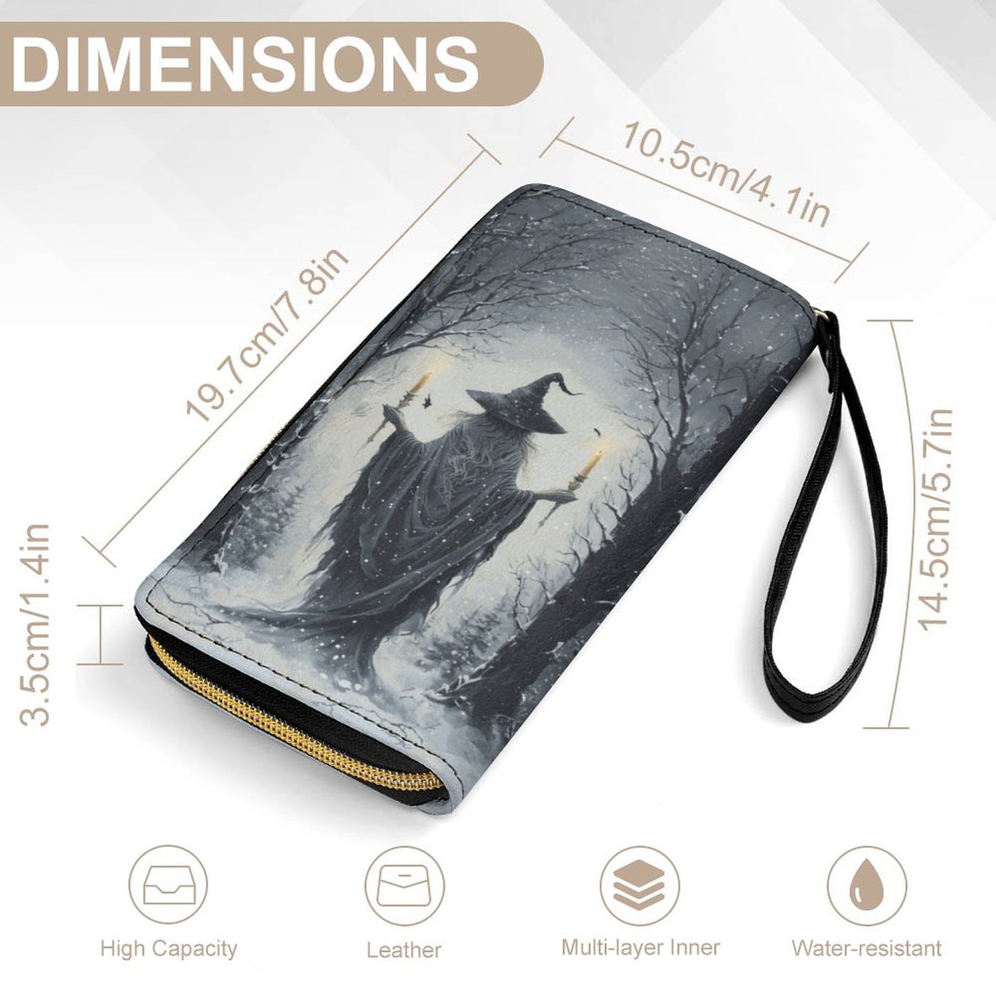 The Winter Witch Leather Wallet with Wristlet Strap