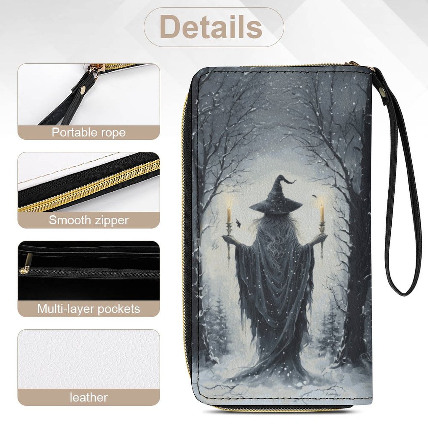 The Winter Witch Leather Wallet with Wristlet Strap