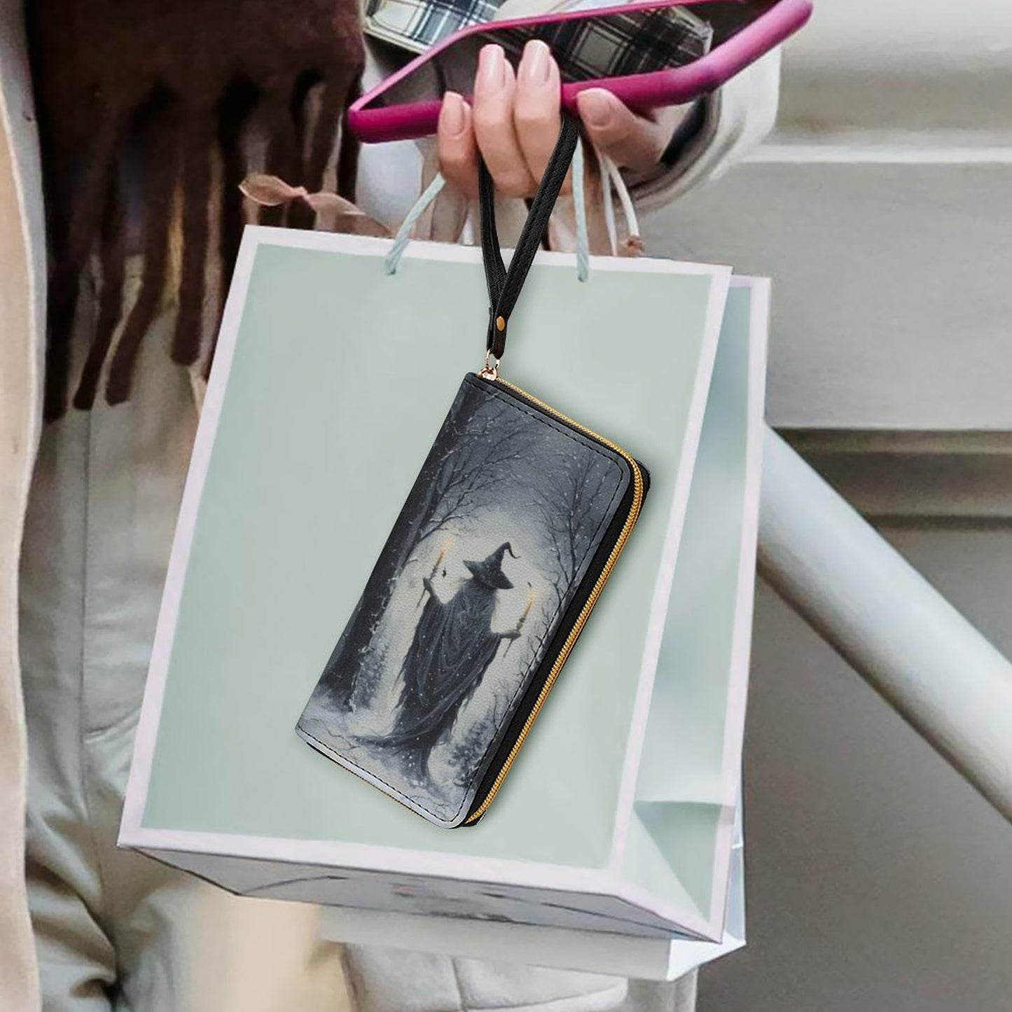 The Winter Witch Leather Wallet with Wristlet Strap