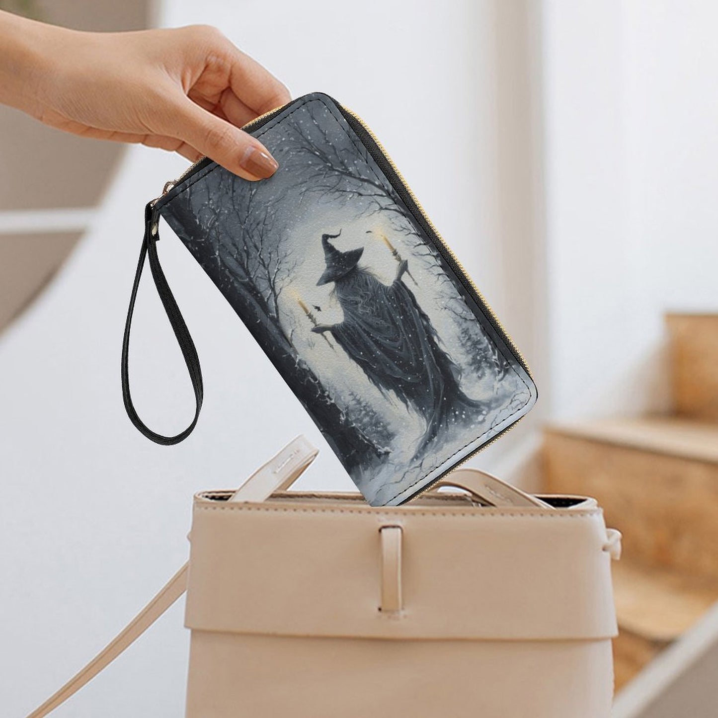 The Winter Witch Leather Wallet with Wristlet Strap