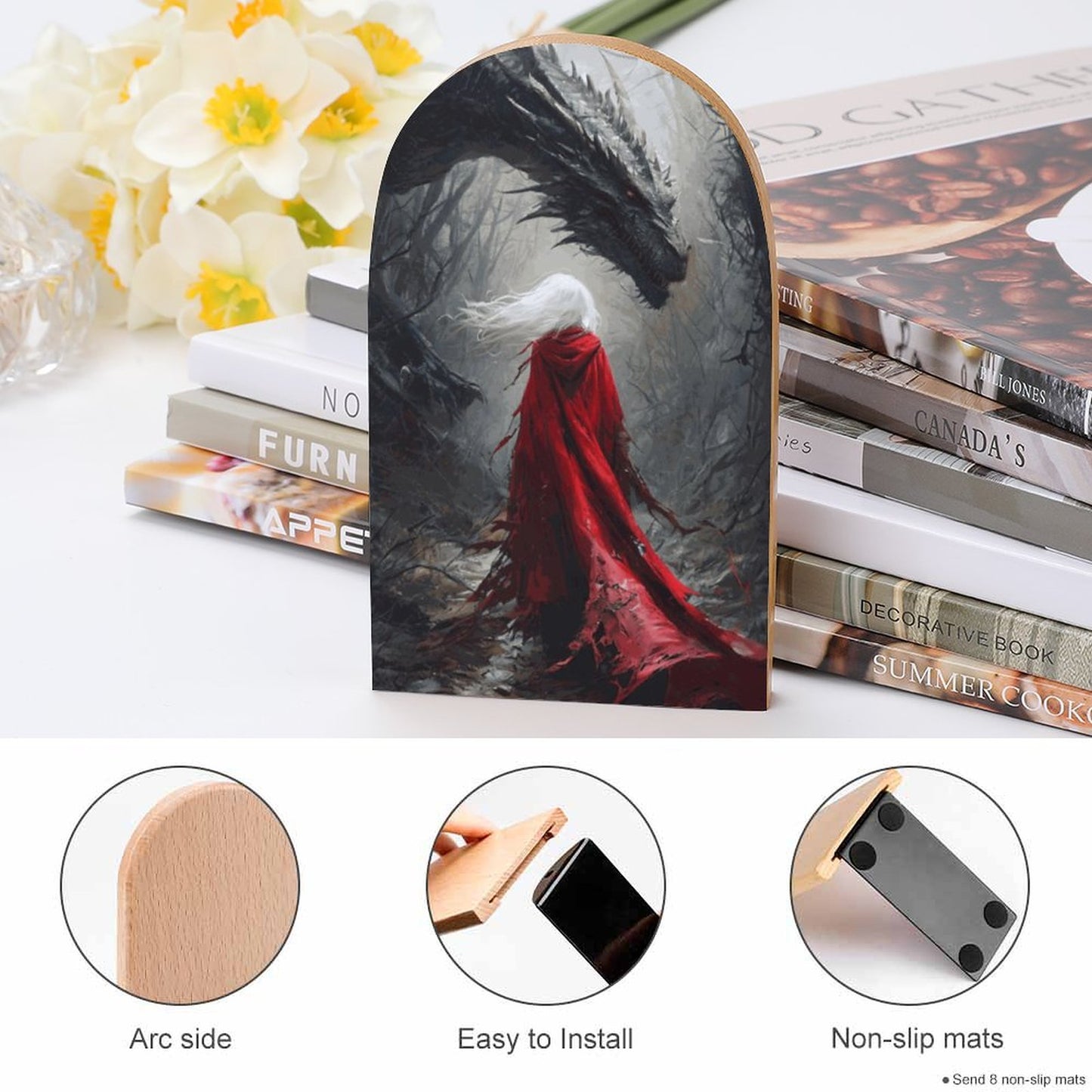 Throne of Glass Fantasy Wood Bookends: Featuring ACOTAR and Aelin themes