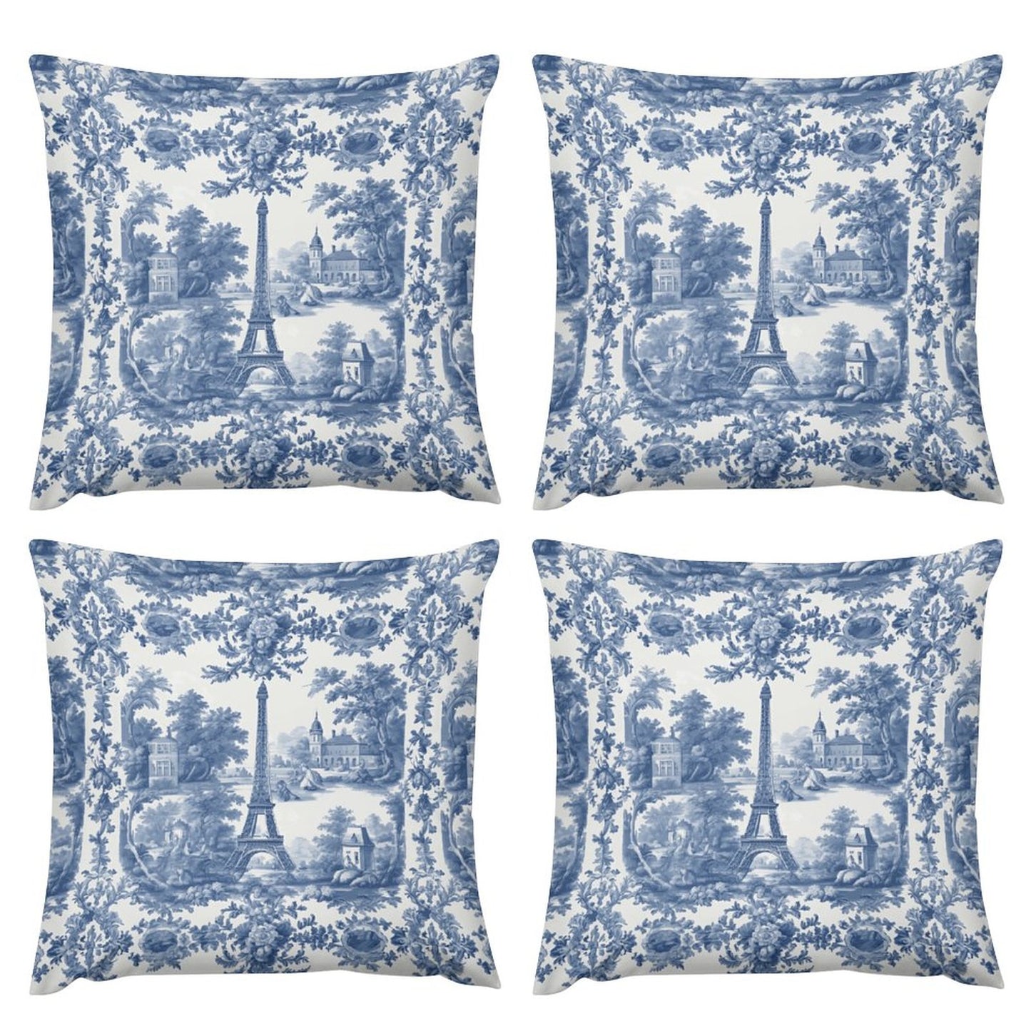 Toile De Jouy Pillowcase Set: Vintage Chinoiserie Plush Cushion Covers