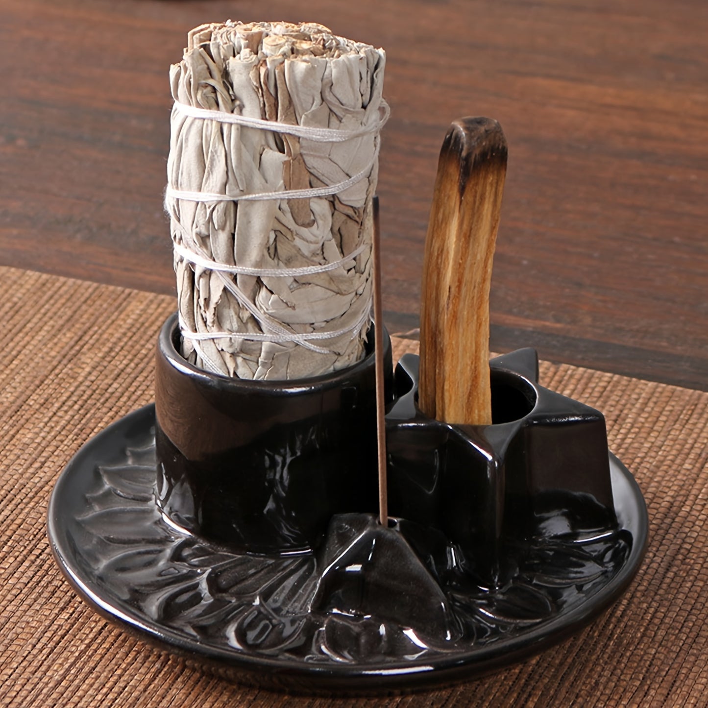 Versatile Ceramic Incense Burner - Easy-Clean Aromatherapy Tray for Sage