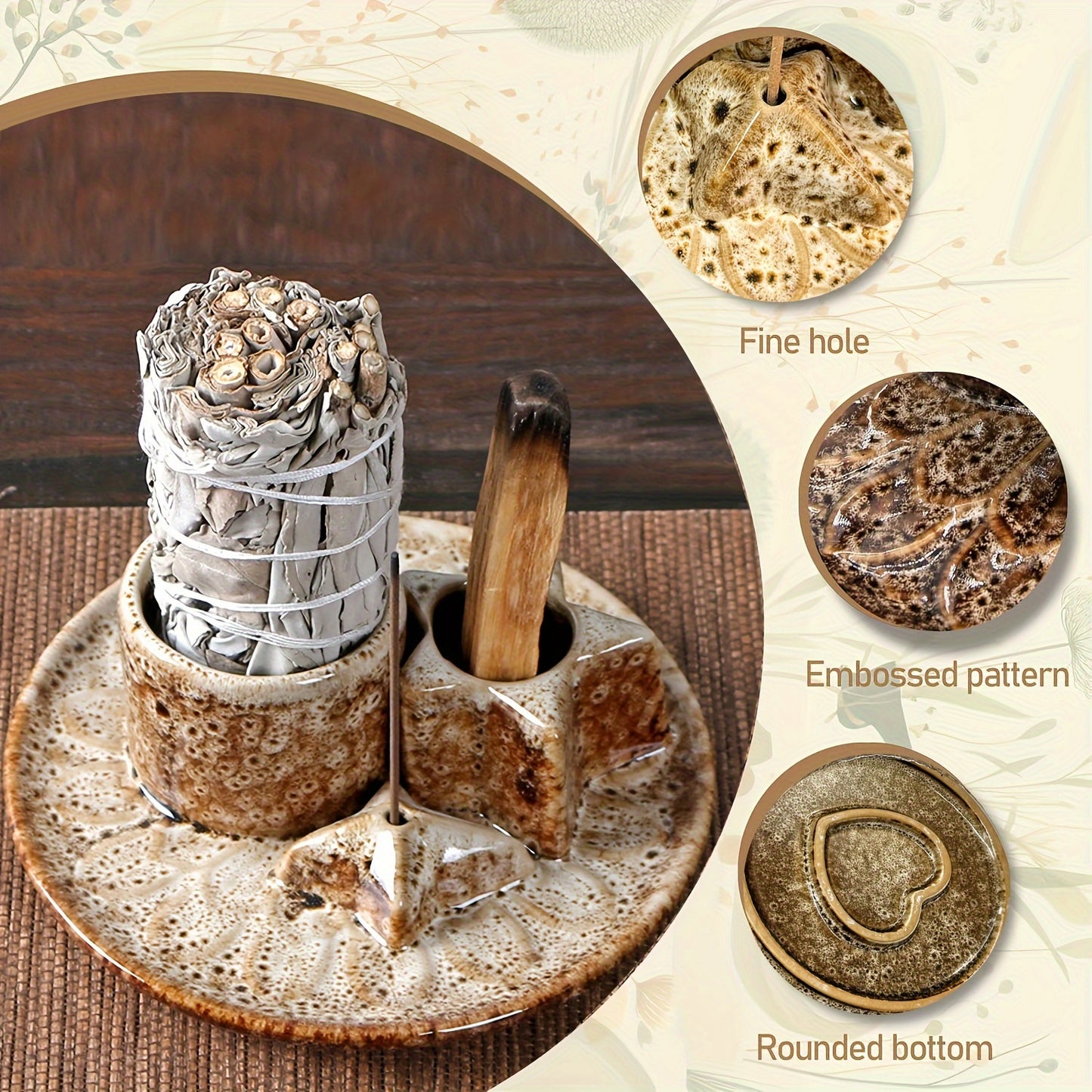 Versatile Ceramic Incense Burner - Easy-Clean Aromatherapy Tray for Sage