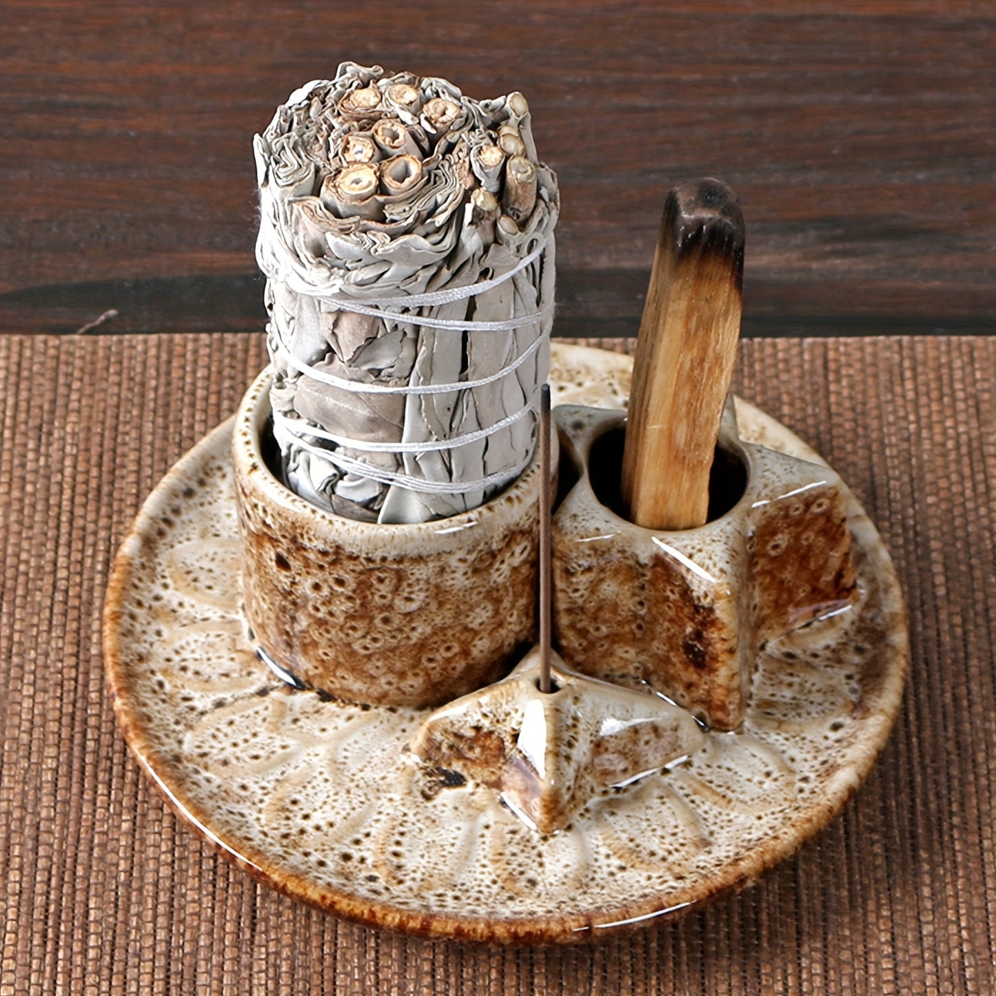 Versatile Ceramic Incense Burner - Easy-Clean Aromatherapy Tray for Sage