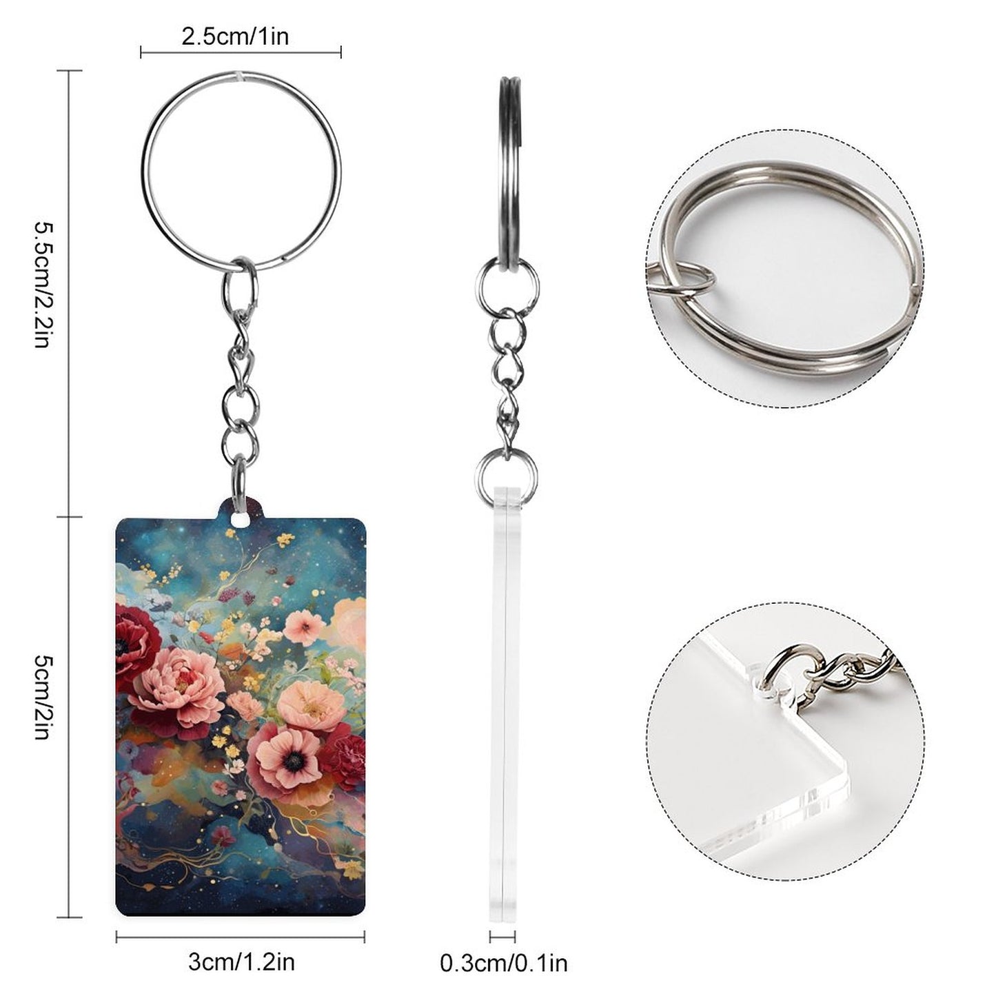 Victorian Rose Acrylic Keychain (Dual-sided Printing) Boho Rose Key Chain