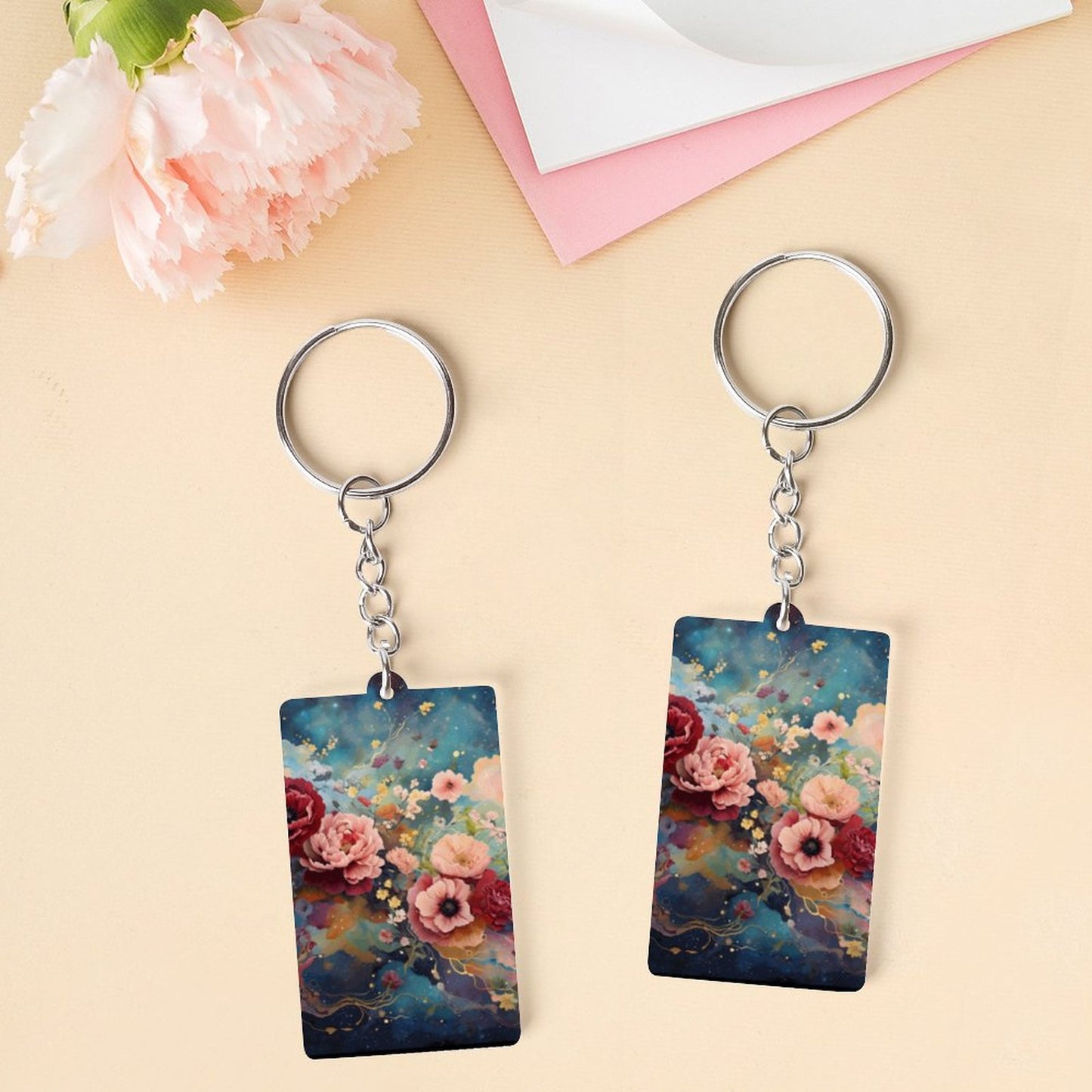 Victorian Rose Acrylic Keychain (Dual-sided Printing) Boho Rose Key Chain