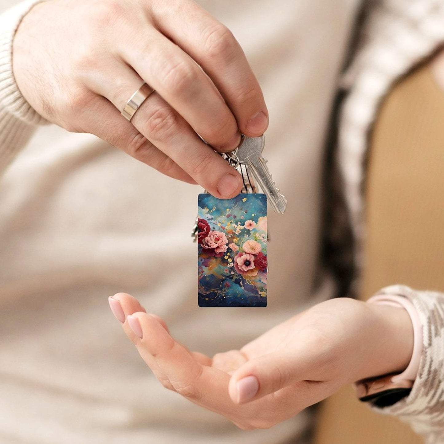 Victorian Rose Acrylic Keychain (Dual-sided Printing) Boho Rose Key Chain