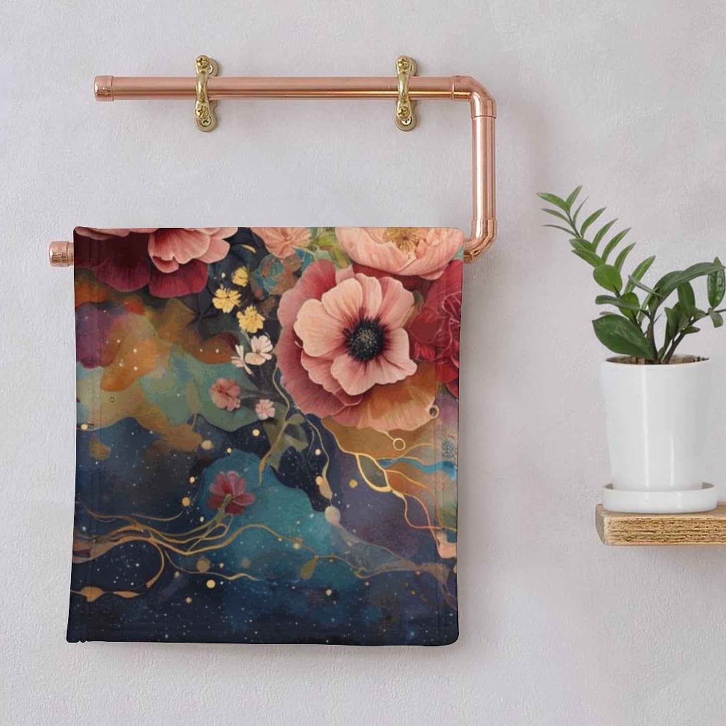 Victorian Rose Coral Velvet Towel, Dark Academia Floral Roses Hand Towel
