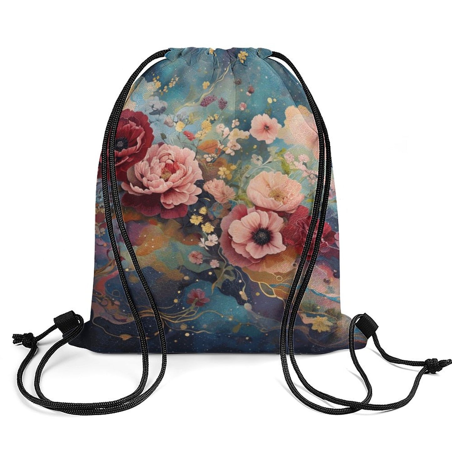Victorian Roses Custom Drawstring Bag with Waffle Cloth Design