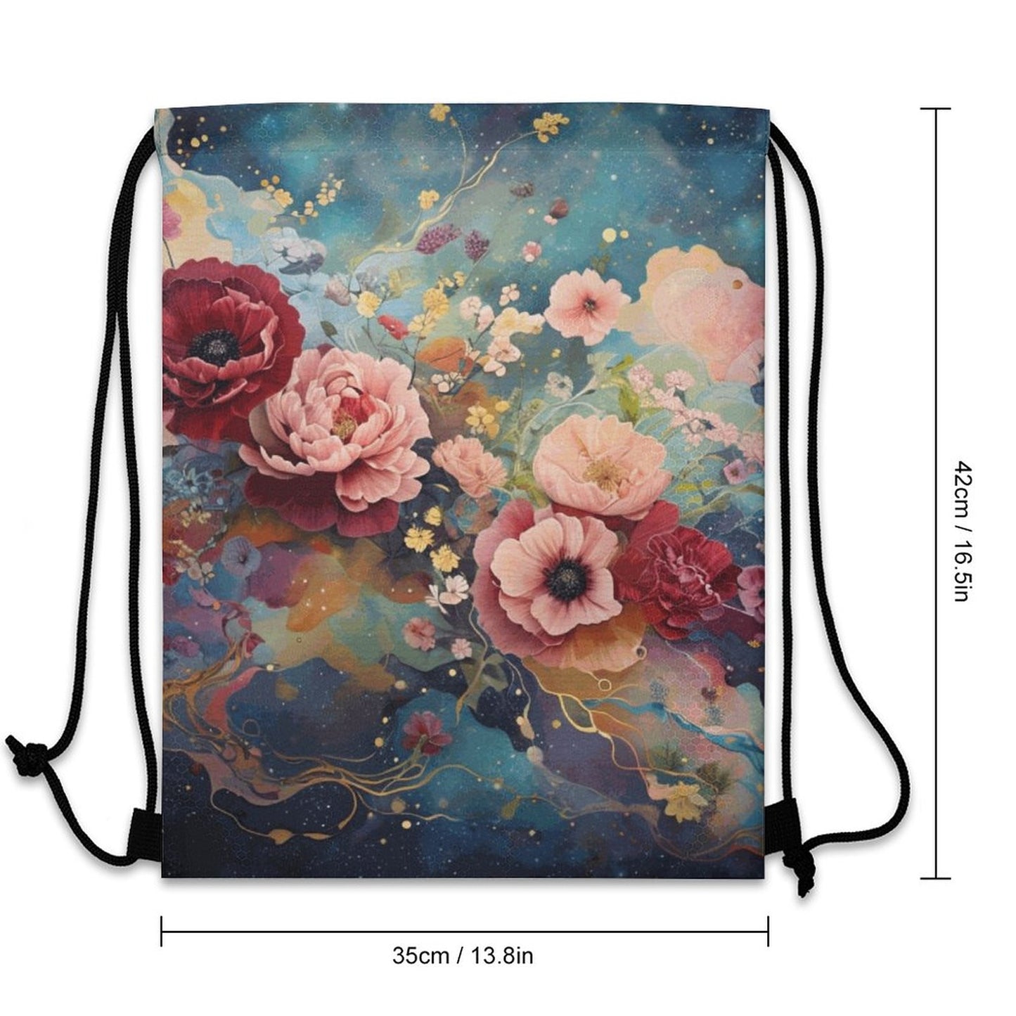 Victorian Roses Custom Drawstring Bag with Waffle Cloth Design