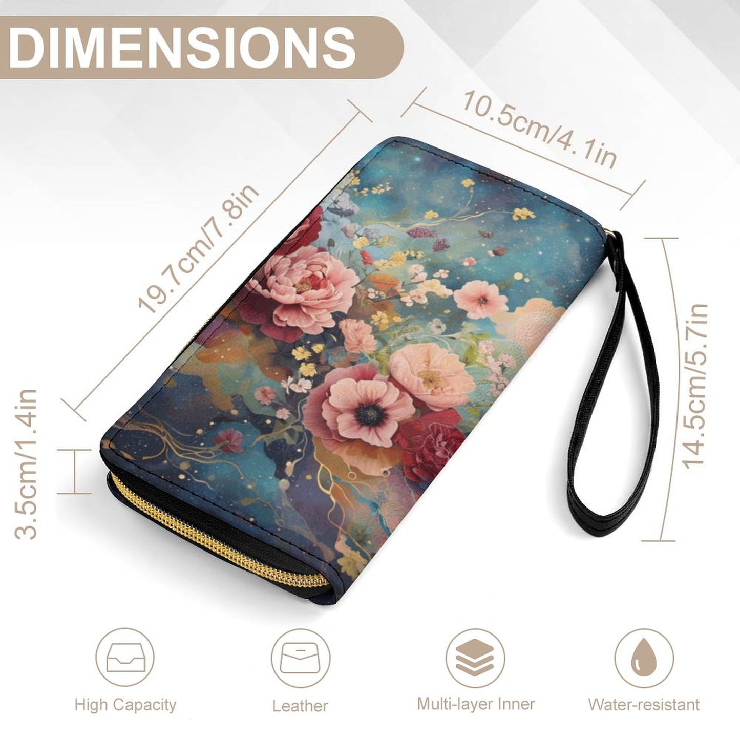 Victorian Roses Leather Wallet with Wristlet Strap, travel wristlet