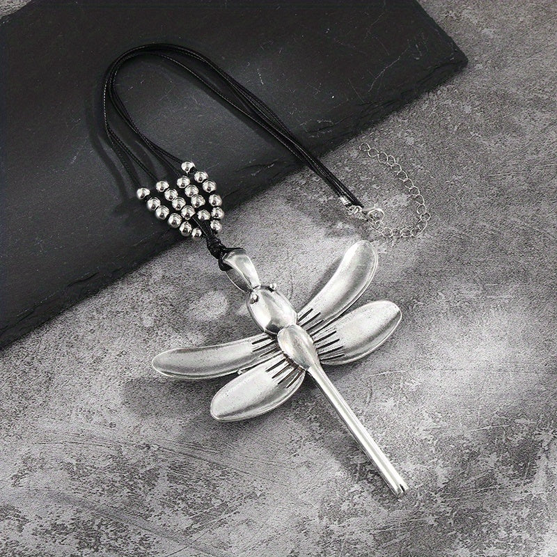 Vintage Beaded Dragonfly Pendant Necklace, Bohemian Style Accessories for Women