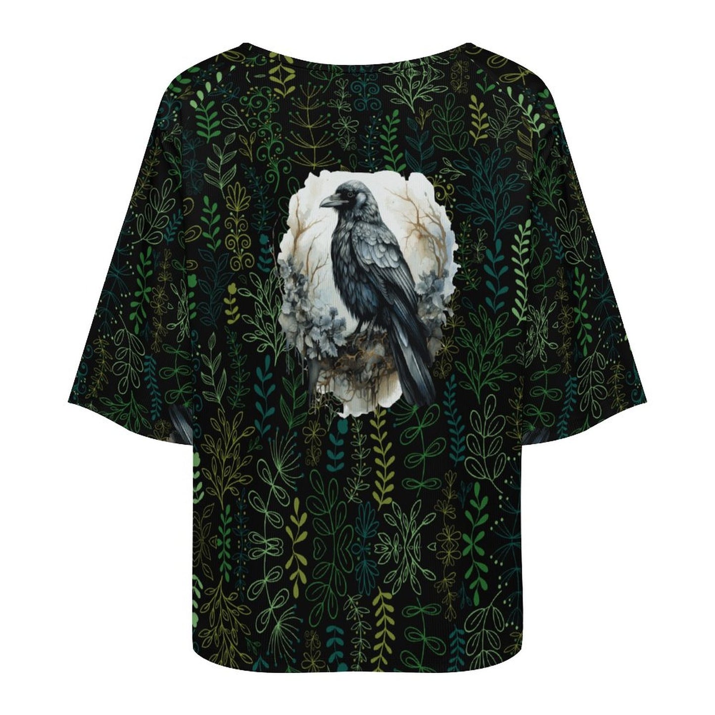 Black blouse with a crow design on a white background