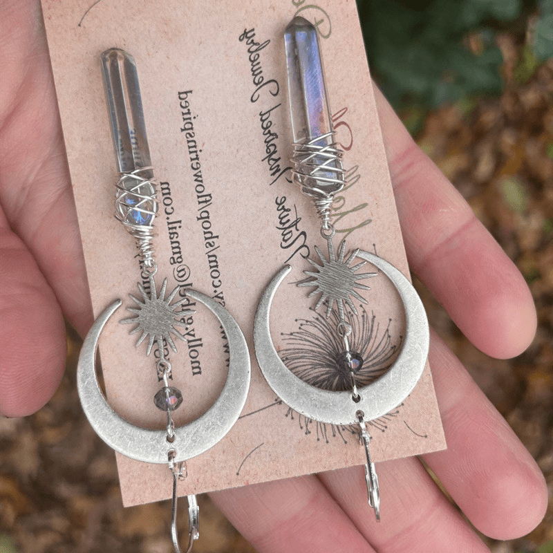 Vintage Moon Sun Stars Water Drops Earrings, Cross Twist