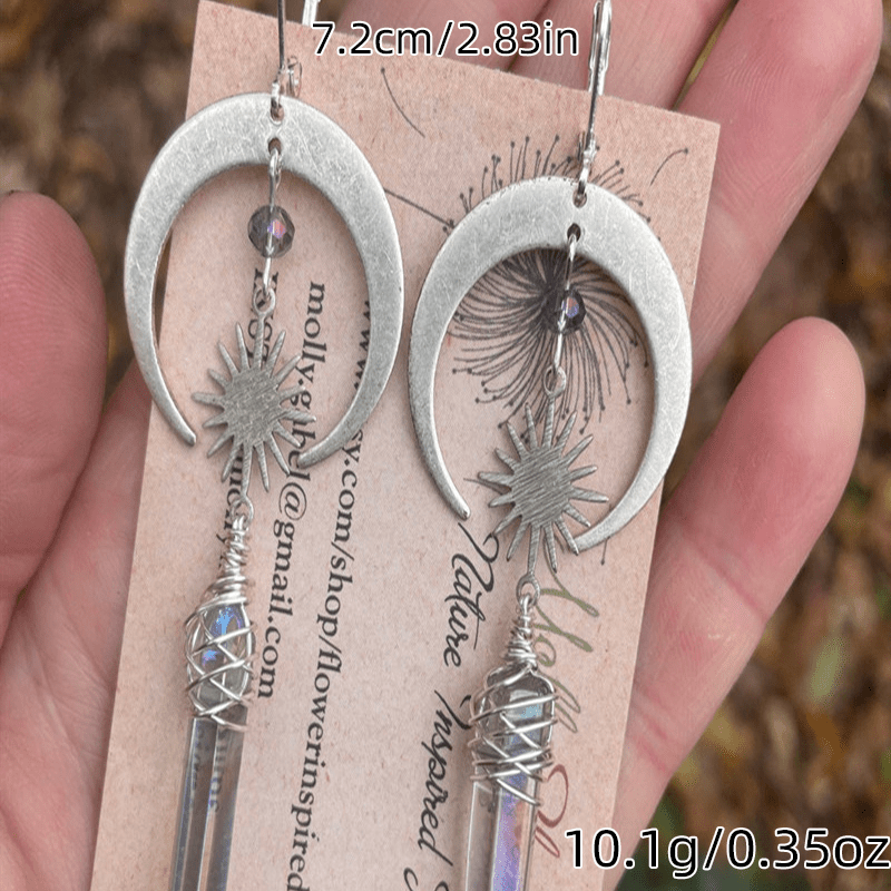 Vintage Moon Sun Stars Water Drops Earrings, Cross Twist