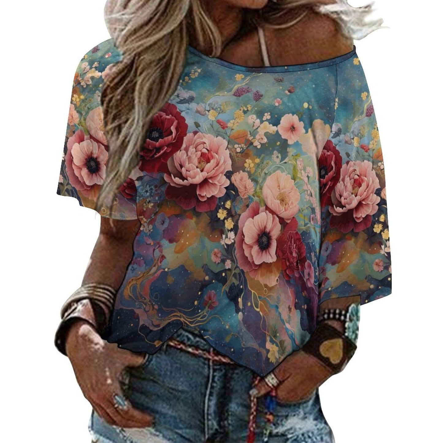 Vintage Roses Shirt, Victorian Roses Women’s Off the Shoulder Half-Sleeve T-shirt