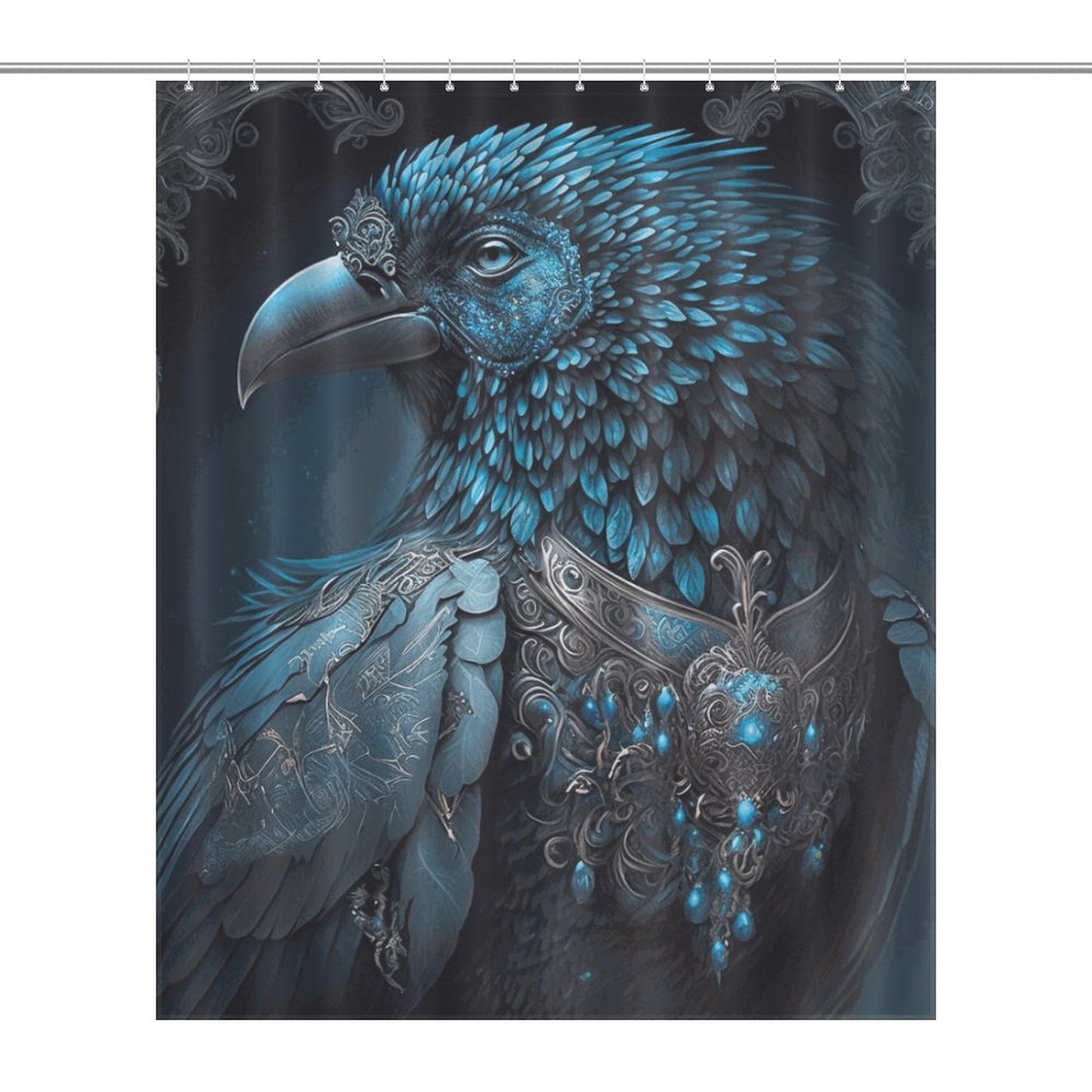 Warrior Crow Shower Curtain, "Midnight Crow" Halloween Decor, Steampunk Crow