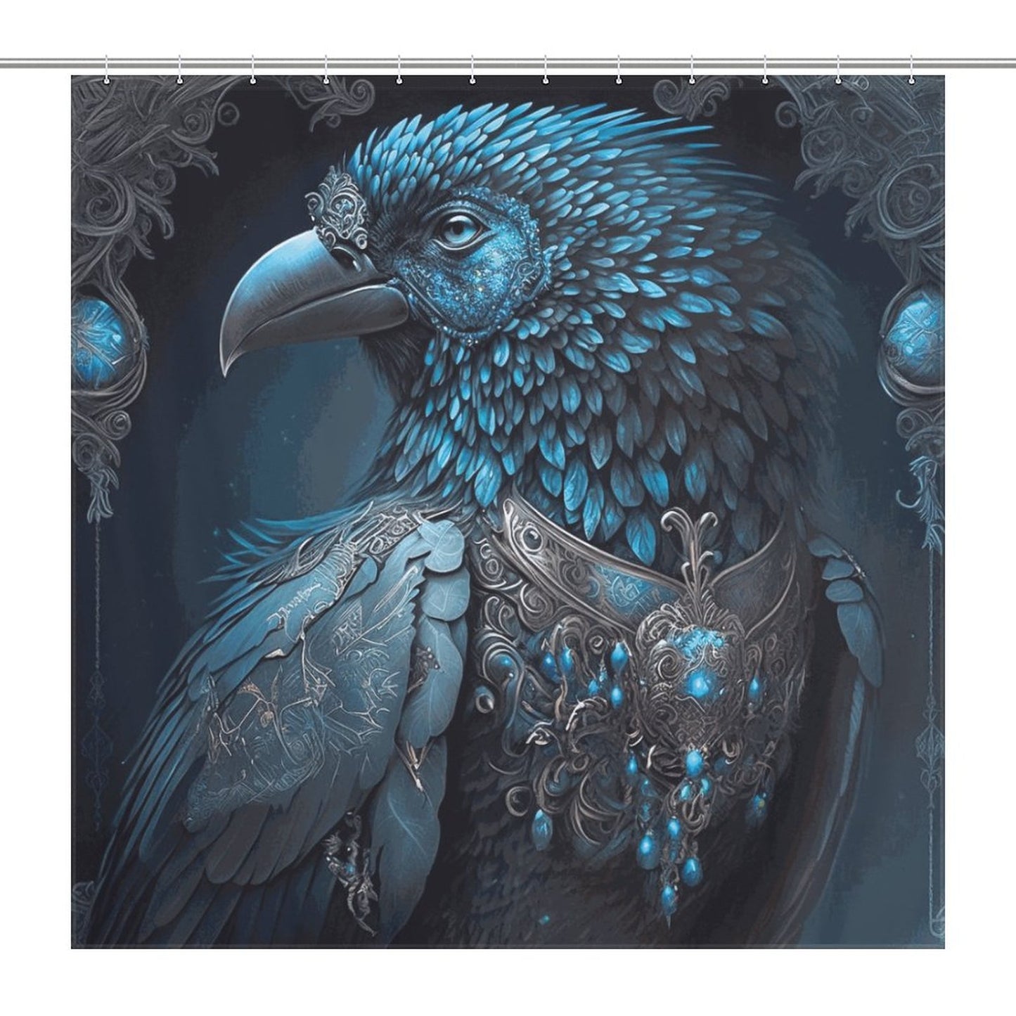 Warrior Crow Shower Curtain, "Midnight Crow" Halloween Decor, Steampunk Crow