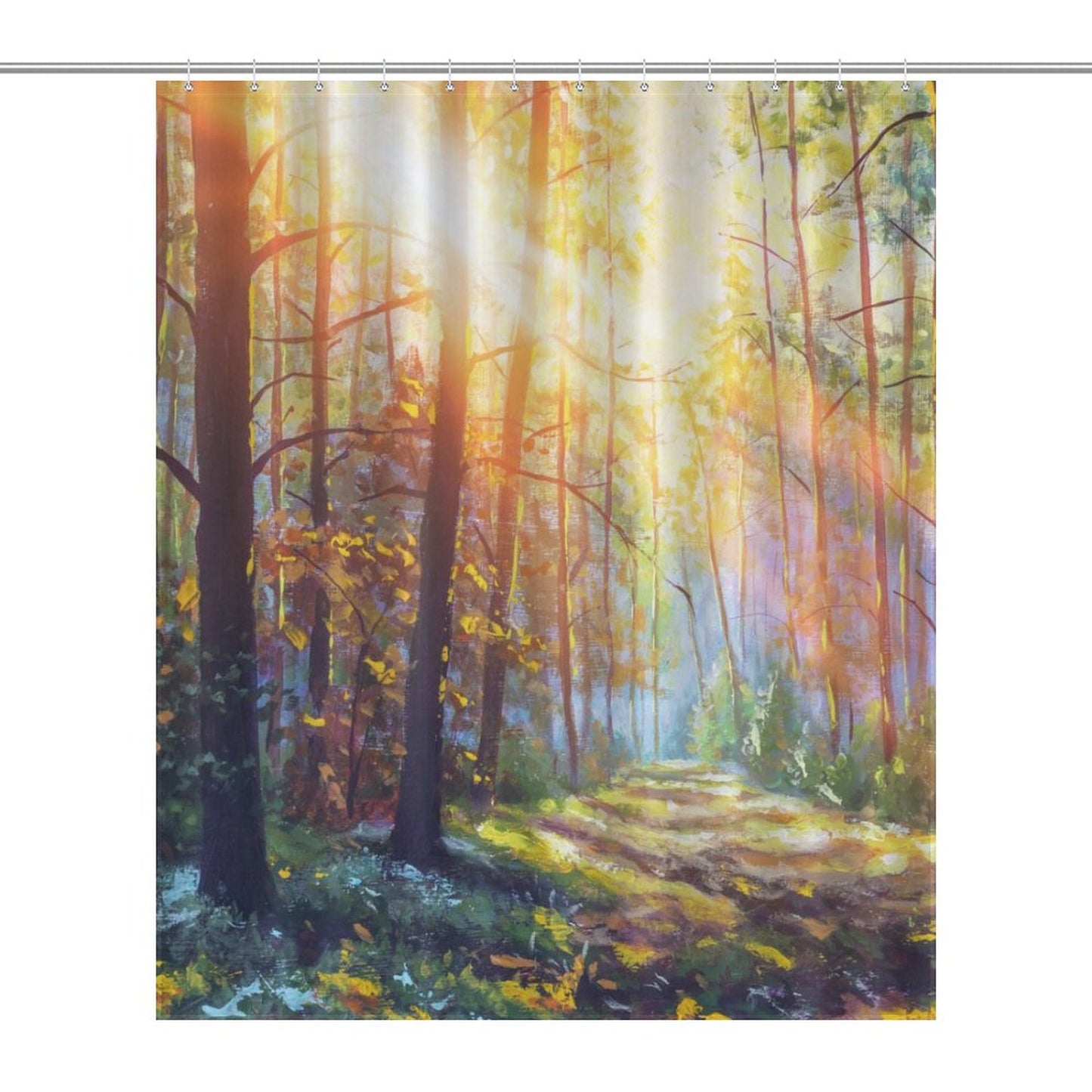 Watercolor Spring Forest Shower Curtain, Enchanting Forest Path Shower Curtain