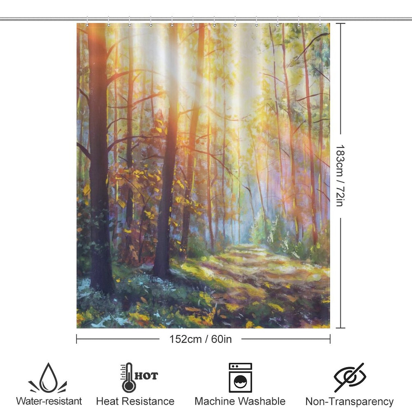 Watercolor Spring Forest Shower Curtain, Enchanting Forest Path Shower Curtain