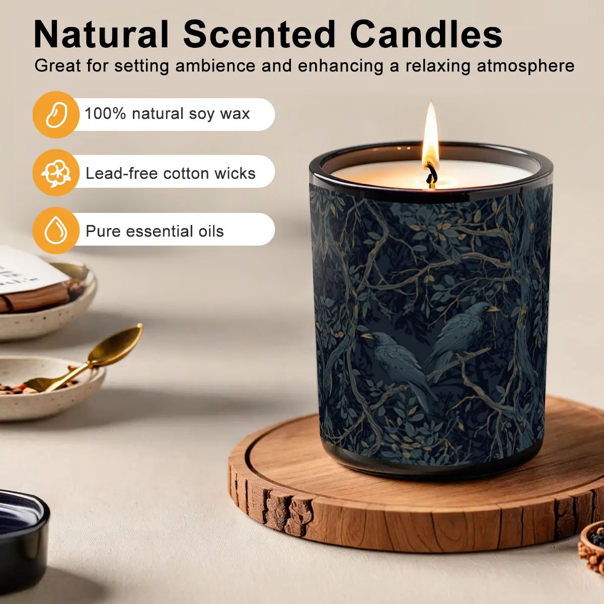 William Morris Inspired Crow Candle - Dark Academia Decor