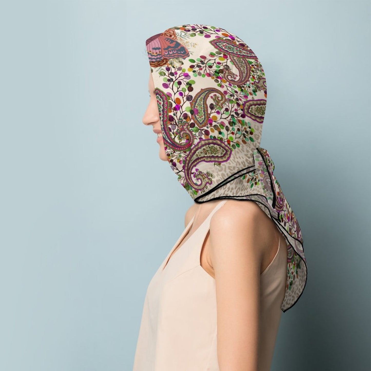 Winter Berry Paisley Lunamoth Scarf, Floral Paisley Hair Scarf