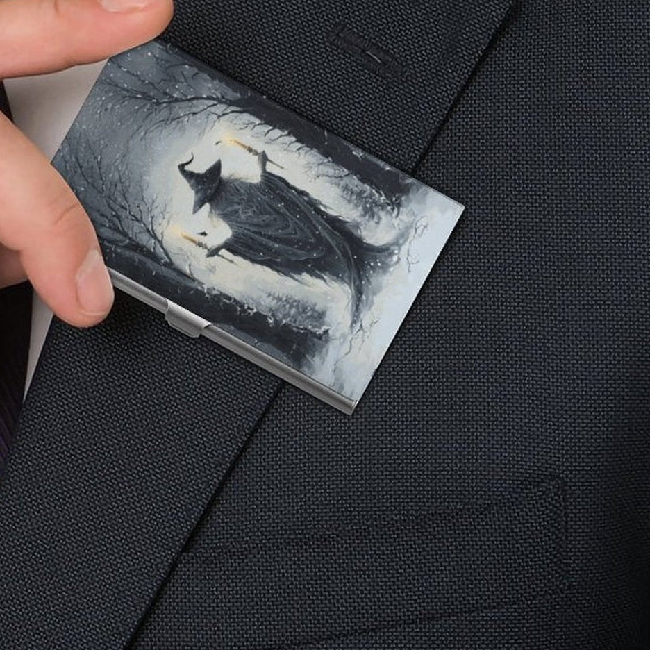 Winter Forest Witch Aluminum Business Card Holder: Folklore Witchy Decor