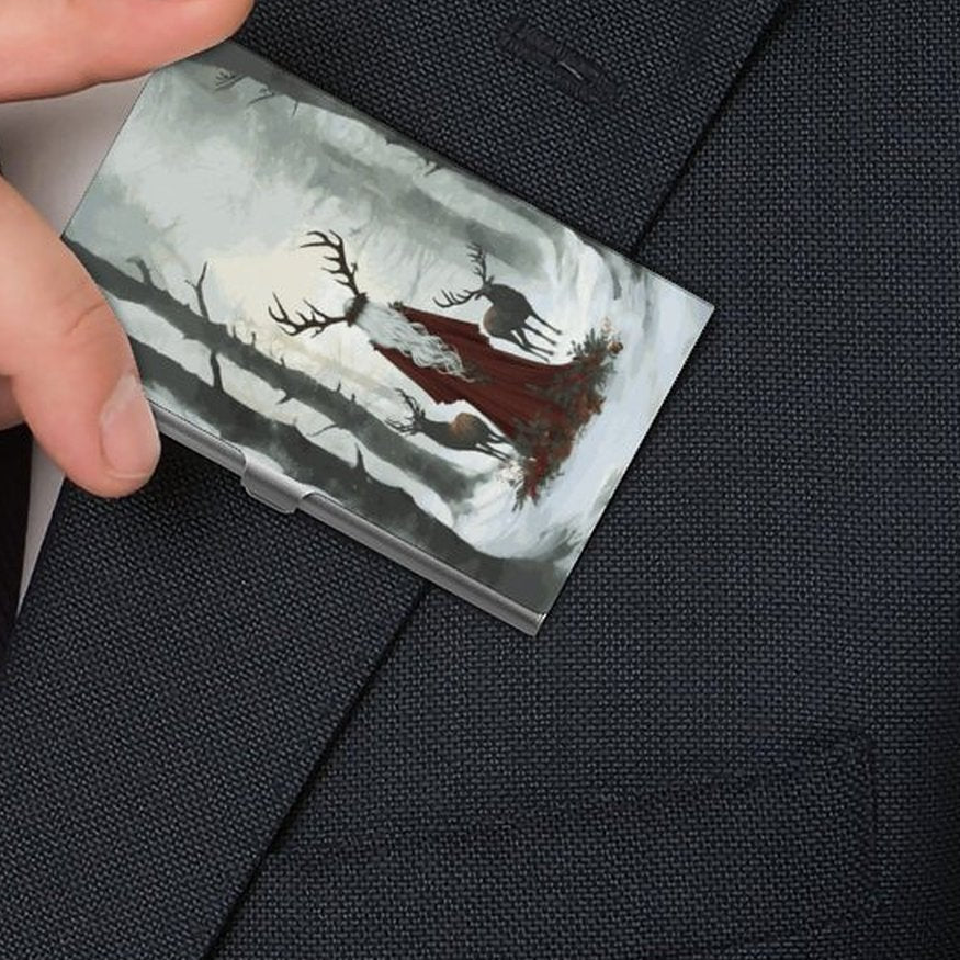 Winter Yule Forest Business Card Holder: Elen of the Ways Pagan Wiccan Gift