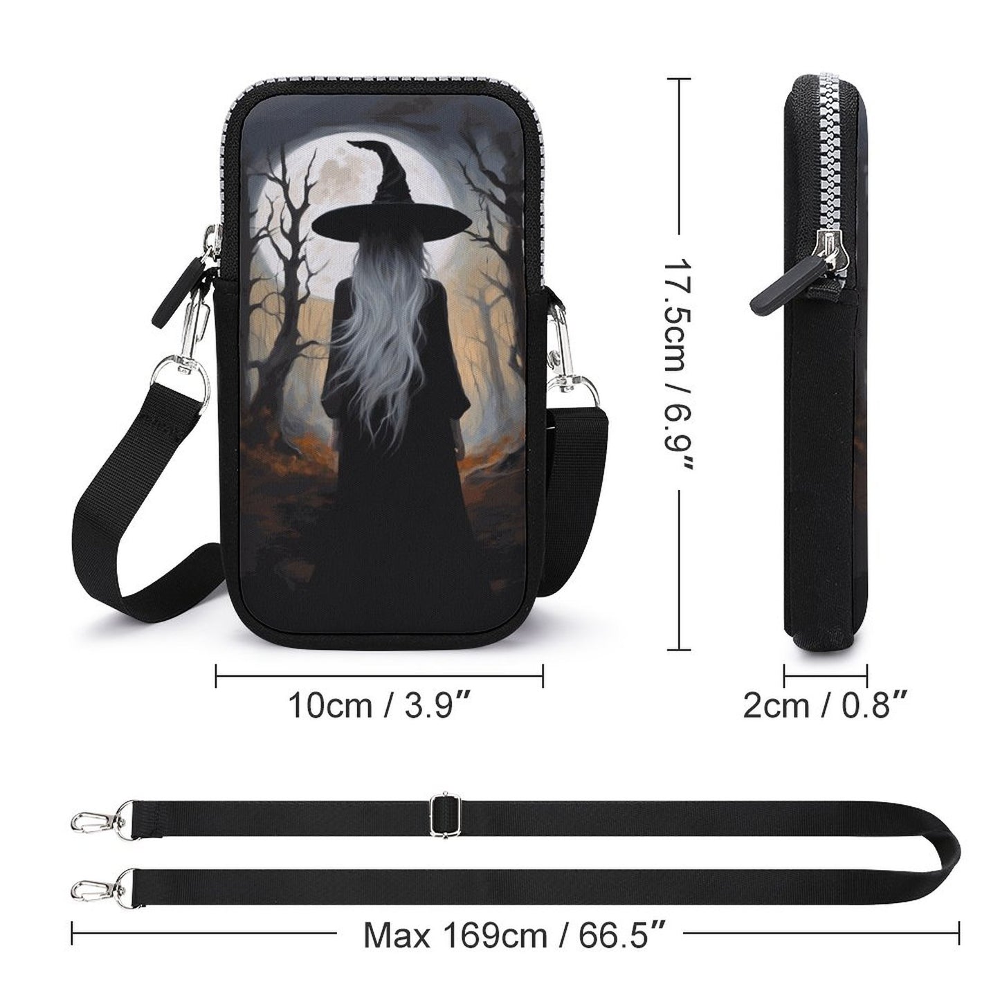 Wispy Wiccan Witch Cell Phone Crossbody Pouch, A Witchcore Accessory Phone Purse