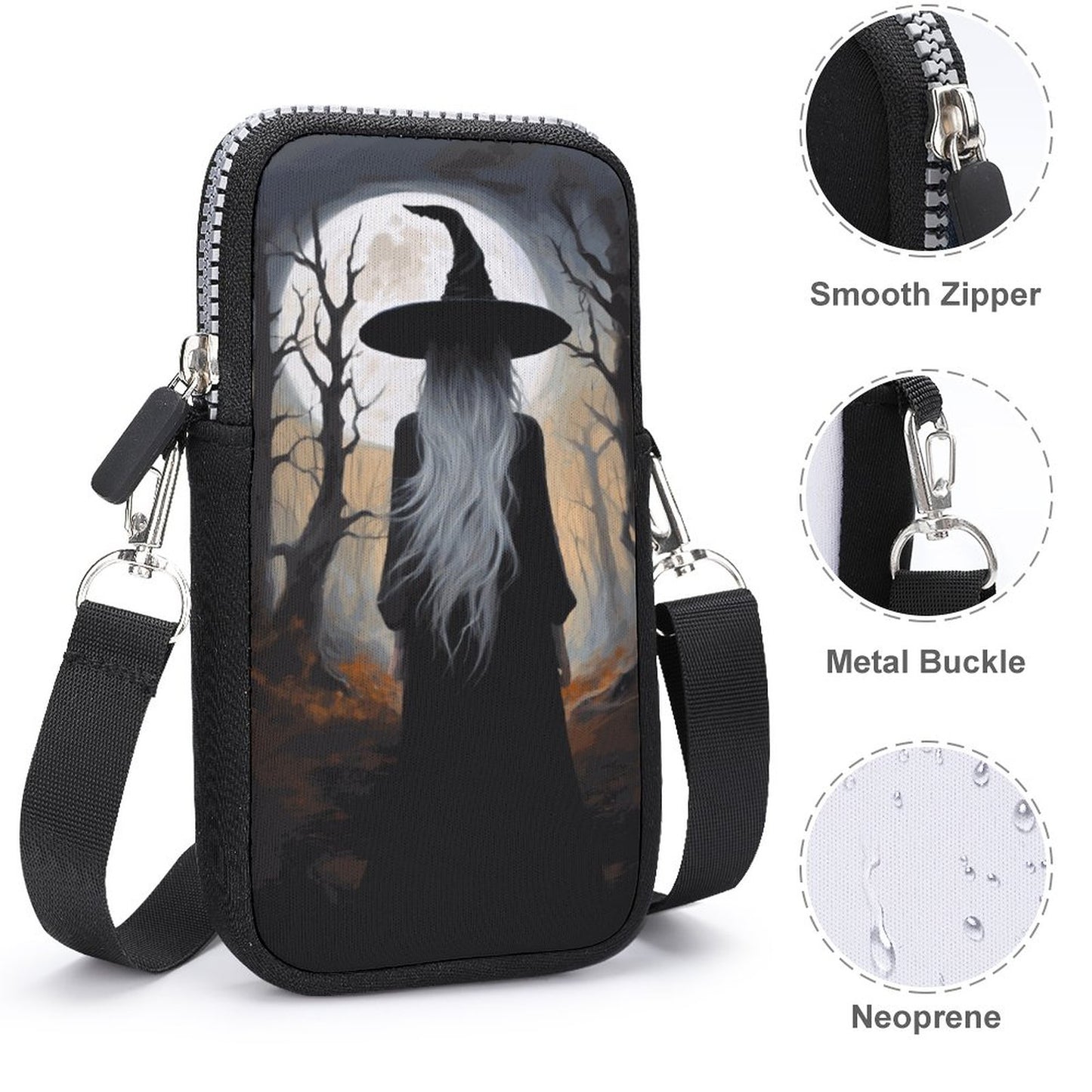 Wispy Wiccan Witch Cell Phone Crossbody Pouch, A Witchcore Accessory Phone Purse