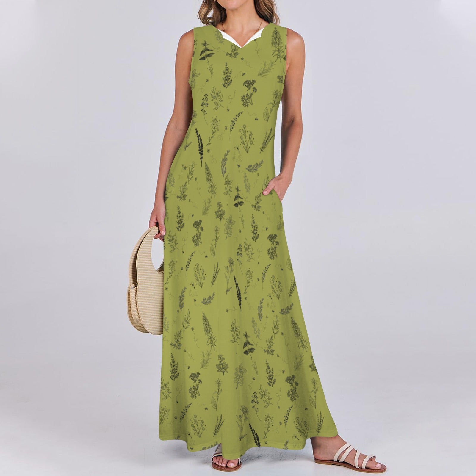 Witchy Herbs Casual Dress, Herb Garden Sleeveless Maxi Dress The Witchy Gypsy Witchy Herbs Casual Dress, Herb Garden Sleeveless Maxi Dress The Witchy Gypsy