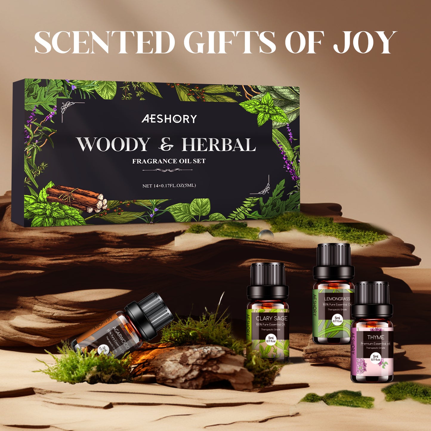 Woody & Herbal Essential Oils Set - TOP 14 Fragrance Oil for Diffusers