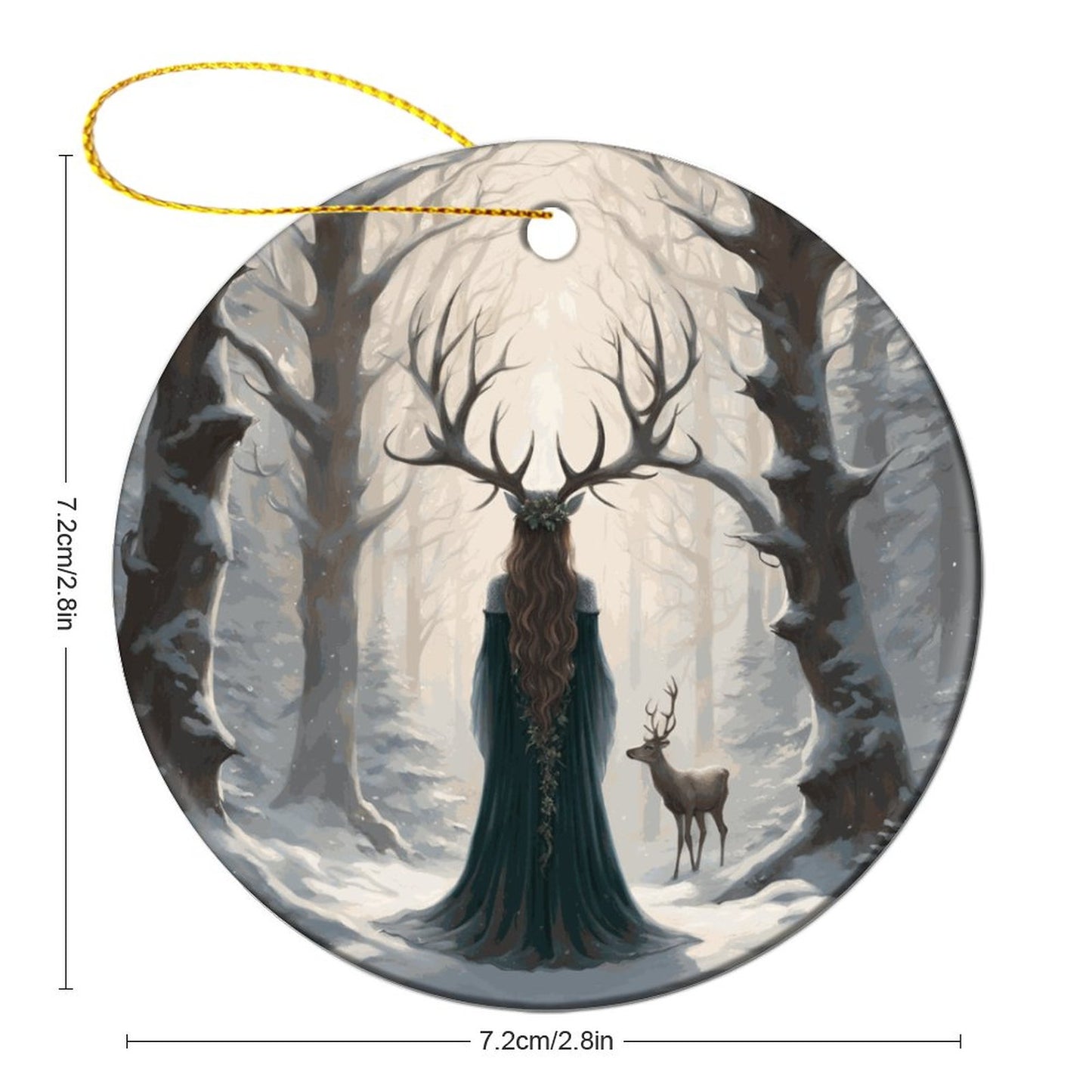Yule Christmas Witch Round Christmas Ceramic Ornament, Earthly Yule Witch