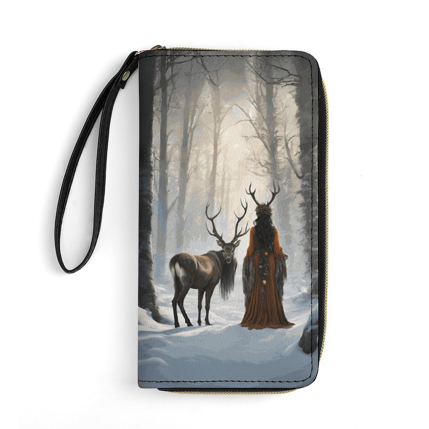 Yule Morning Witch Leather Wallet with Wristlet Strap